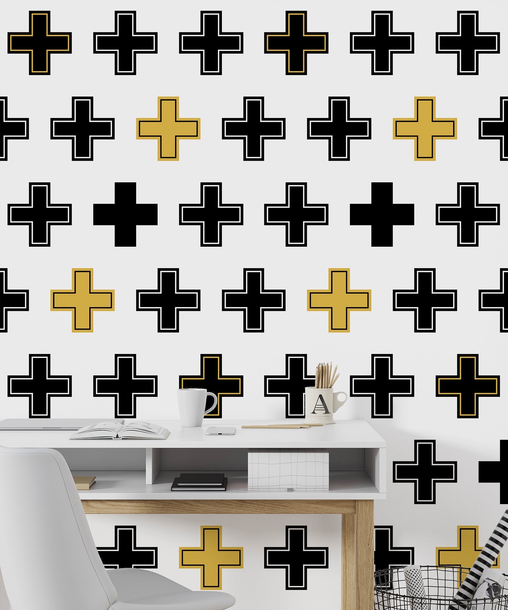 Scandinavian Black and White Bumblebee Crossing Wallpaper Ultra Modern - Wallpaper | Victoria Bright Home - Colorful Modern Wallpaper For Your Home - - black,black and white,living,modern,nursery,office,scandinavian,yellow