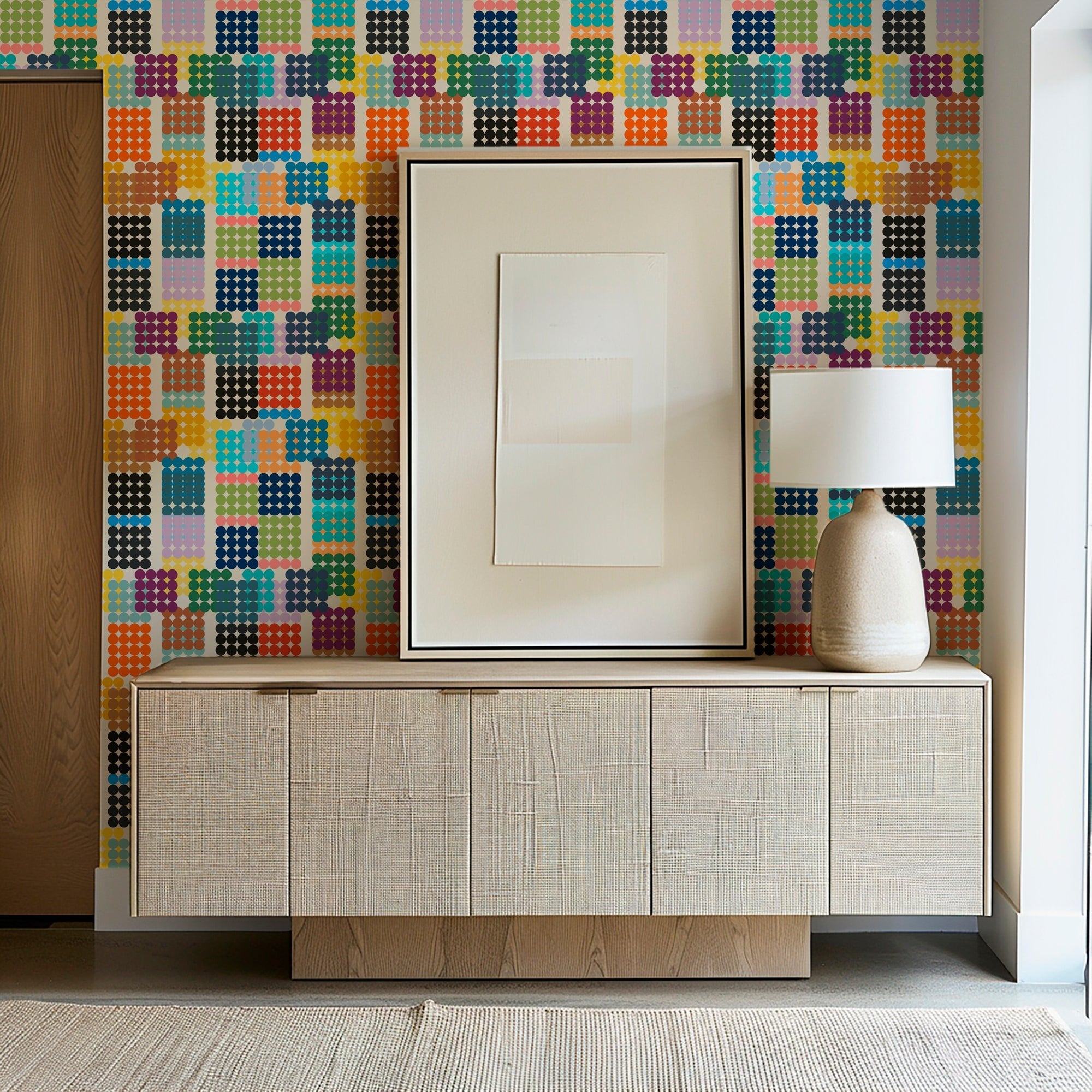 On the Dot Mid Century Modern Wallpaper - Wallpaper | Victoria Bright Home - Colorful Modern Wallpaper For Your Home - - dining,dots,kids,kitchen,mid century,modern,multicolor,retro,seventies,sixties