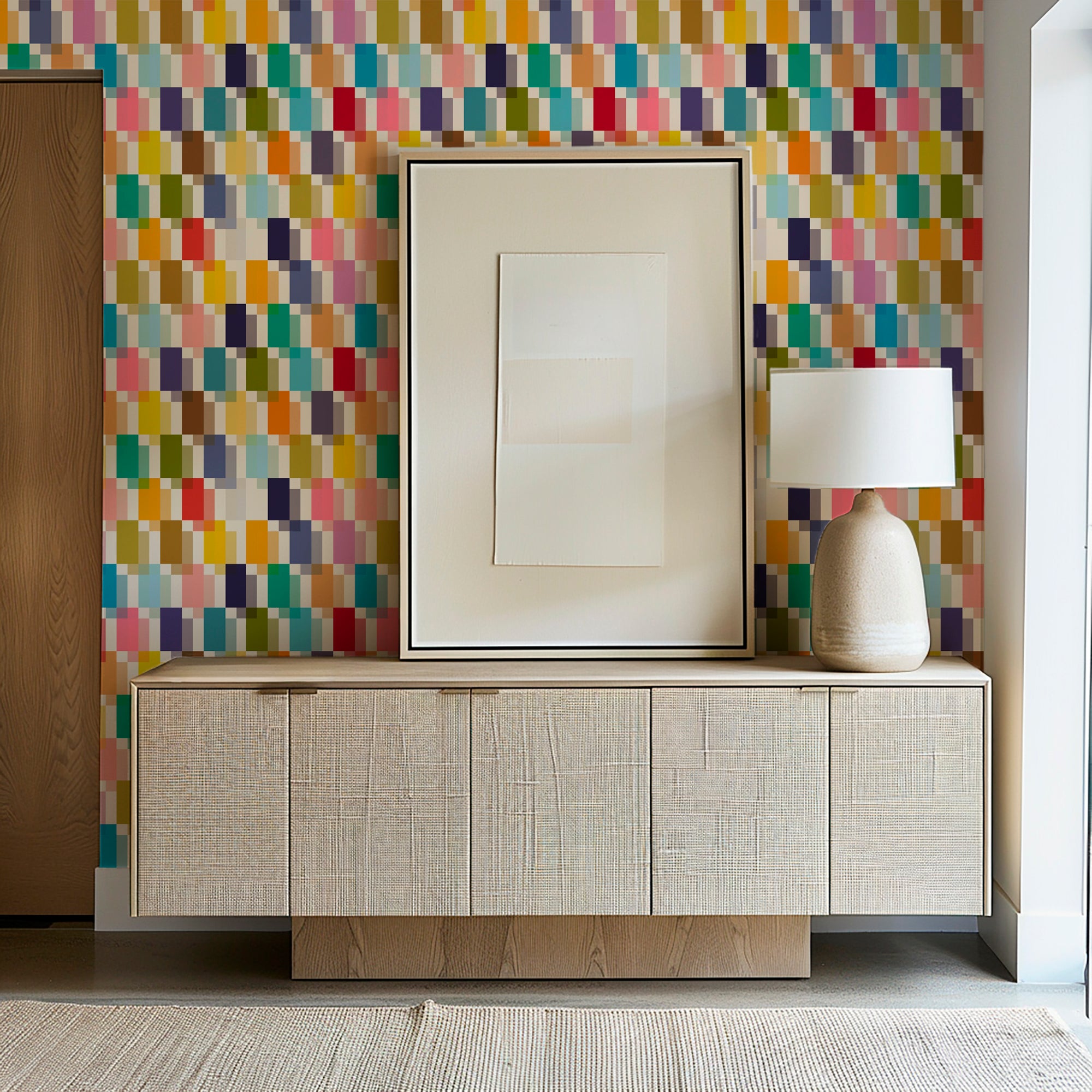 Mid Century Modern Jewel Wallpaper for Bright and Colorful Decor - Wallpaper | Victoria Bright Home - Colorful Modern Wallpaper For Your Home - - bedroom,blue,dining,green,living,mid century,modern,multicolor,orange,pink,yellow