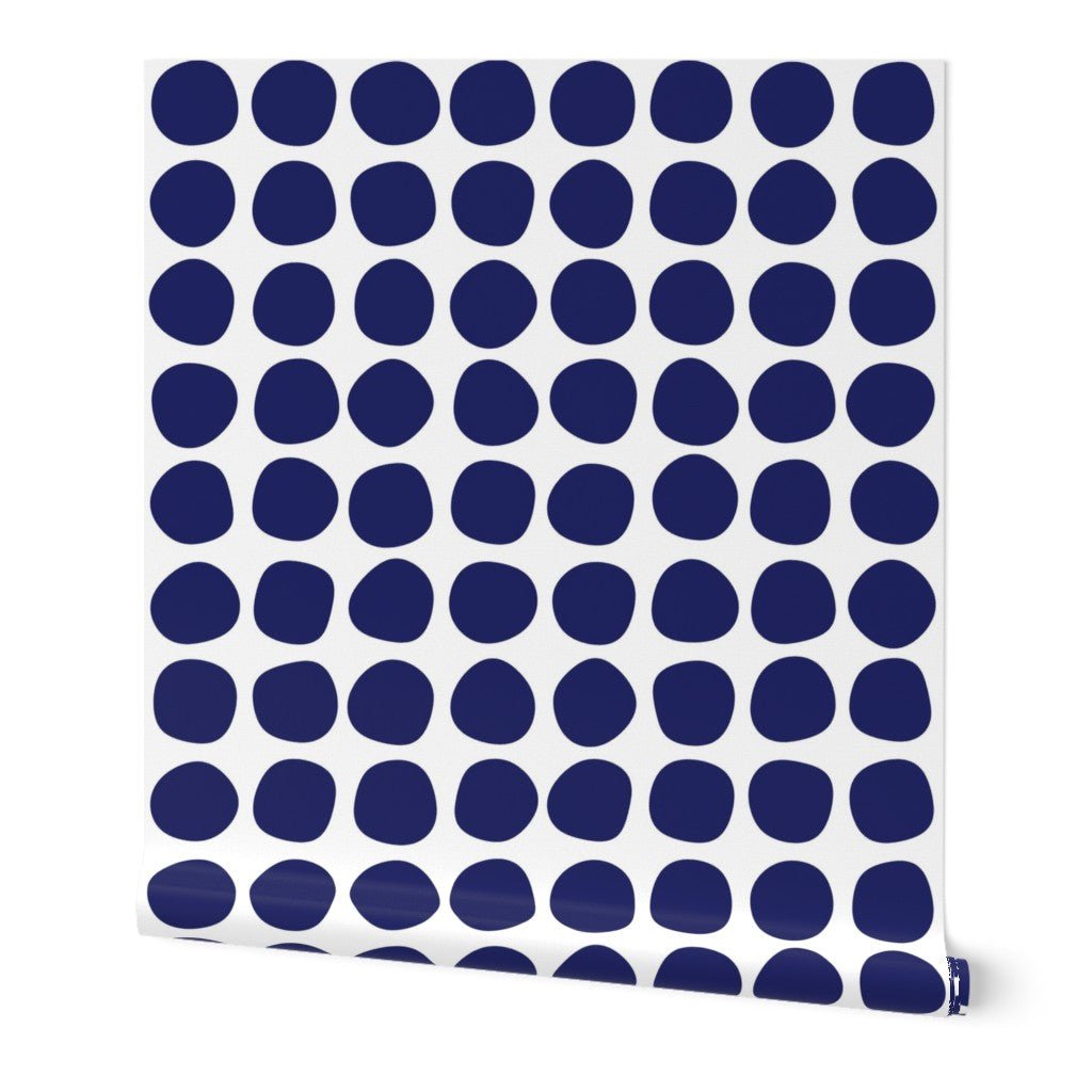 Abstract Dot Modern Wallpaper in Blue Black or Gray - Wallpaper | Victoria Bright Home - Colorful Modern Wallpaper For Your Home - Peel and Stick Removeable Sample 11 x 24 inches Blue Dot on White - abstract,bedroom,black,black and white,blue,dining,dots,Gray,kitchen,modern,office