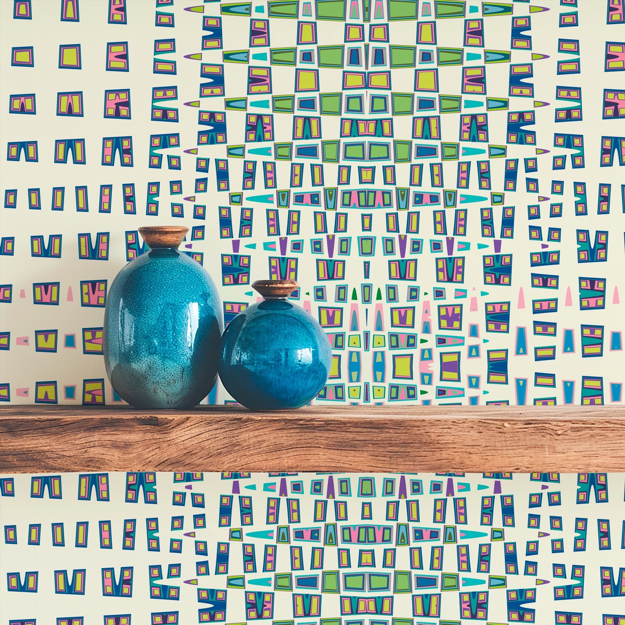 Mardis Gras Abstract Modern Wallpaper for a Retro Look - Wallpaper | Victoria Bright Home - Colorful Modern Wallpaper For Your Home - - abstract,bedroom,green,kitchen,modern,multicolor,nursery,pink,retro,yellow