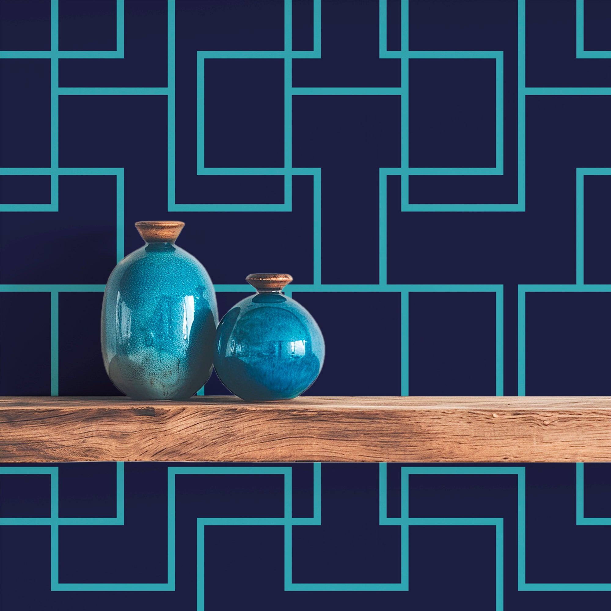 Modern Geometric Ziggy Wallpaper in Turquoise and Navy for a Contemporary Style - Wallpaper | Victoria Bright Home - Colorful Modern Wallpaper For Your Home - - bedroom,blue,dining,modern,office,turquoise,zig zag