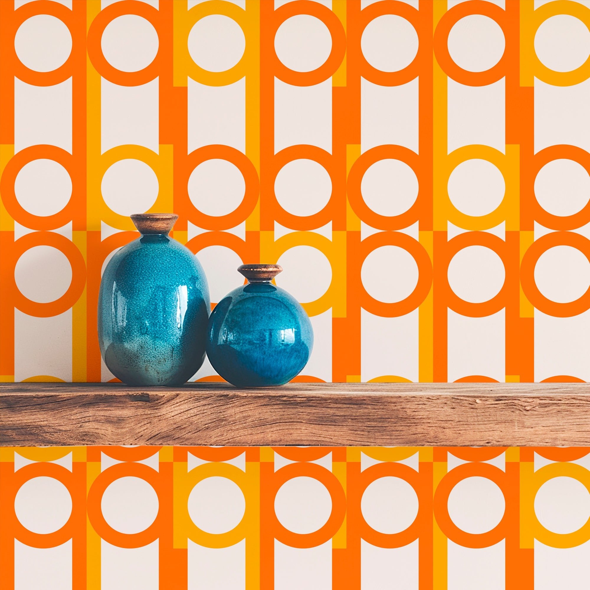 Peas and Cues Mid Century Modern Orange Wallpaper Ultra Mod Vibe - Wallpaper | Victoria Bright Home - Colorful Modern Wallpaper For Your Home - - abstract,bedroom,dining,kitchen,living,mid century,modern,orange,retro,sixties,typography