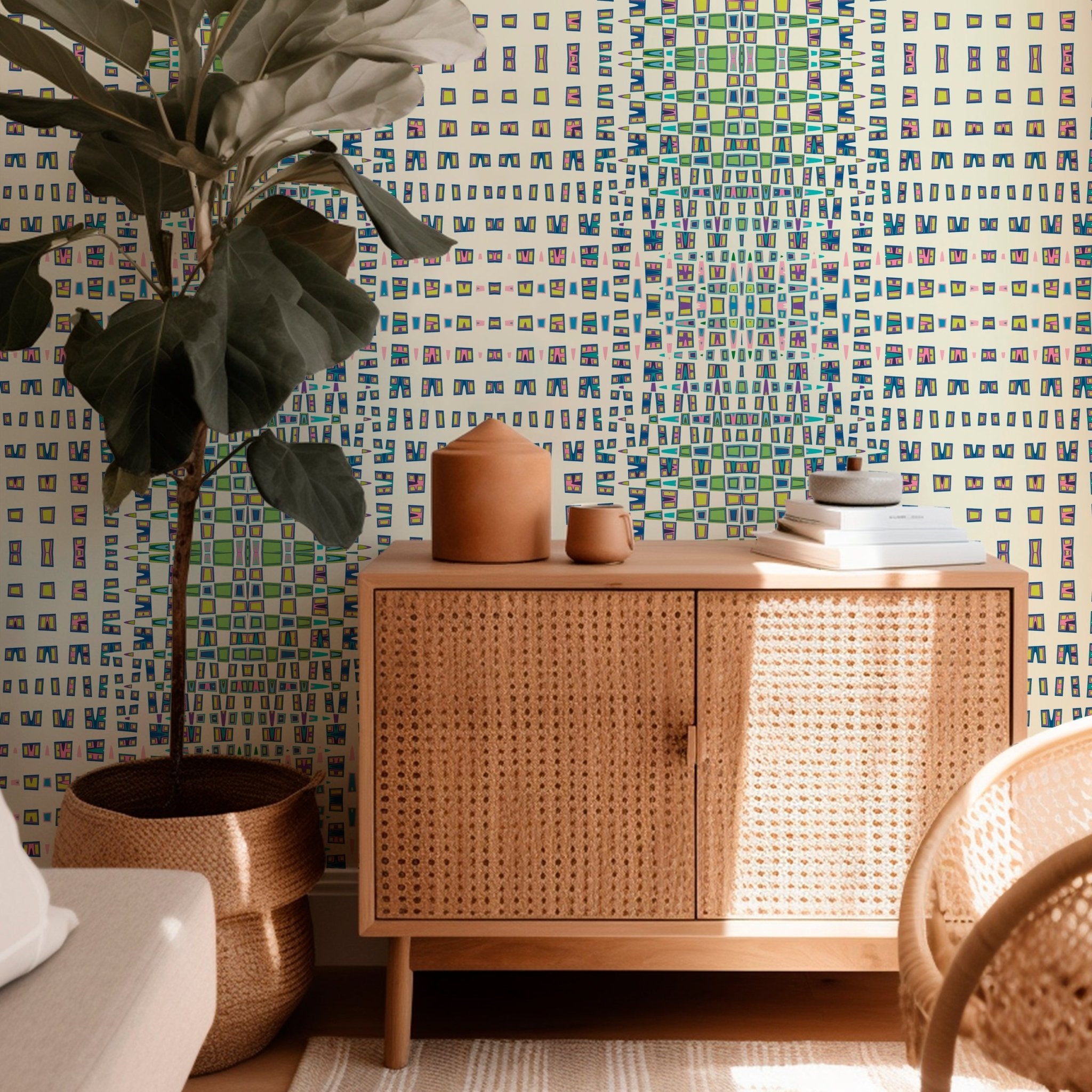 Mardis Gras Abstract Modern Wallpaper for a Retro Look - Wallpaper | Victoria Bright Home - Colorful Modern Wallpaper For Your Home - - abstract,bedroom,green,kitchen,modern,multicolor,nursery,pink,retro,yellow