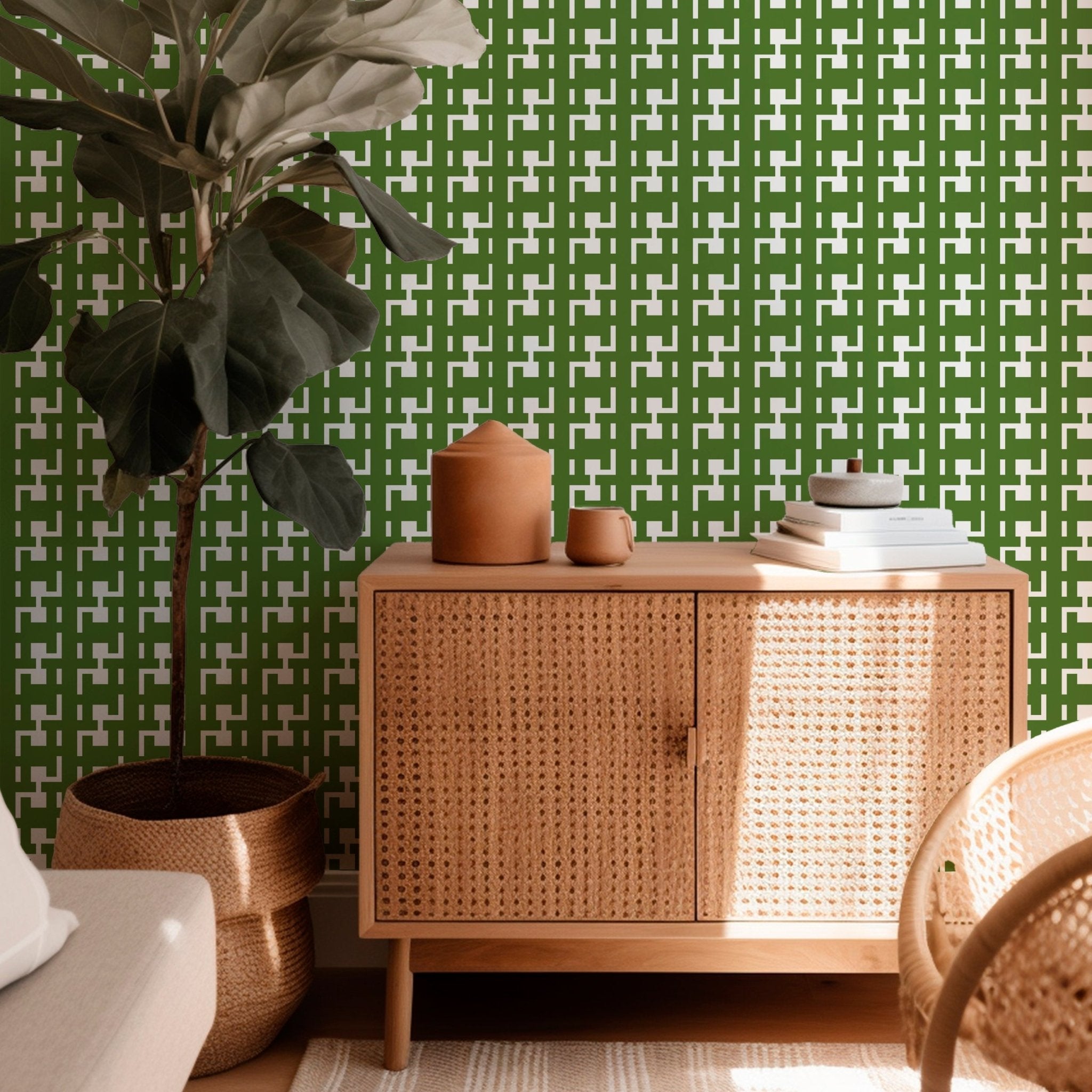Modern Large Scale Houndstooth Wallpaper for a Mid Century Look - Wallpaper | Victoria Bright Home - Colorful Modern Wallpaper For Your Home - - bedroom,black,black and white,blue,brown,dining,green,houndstooth,kids,kitchen,modern,nursery,office,orange,pink,red,retro,sixties