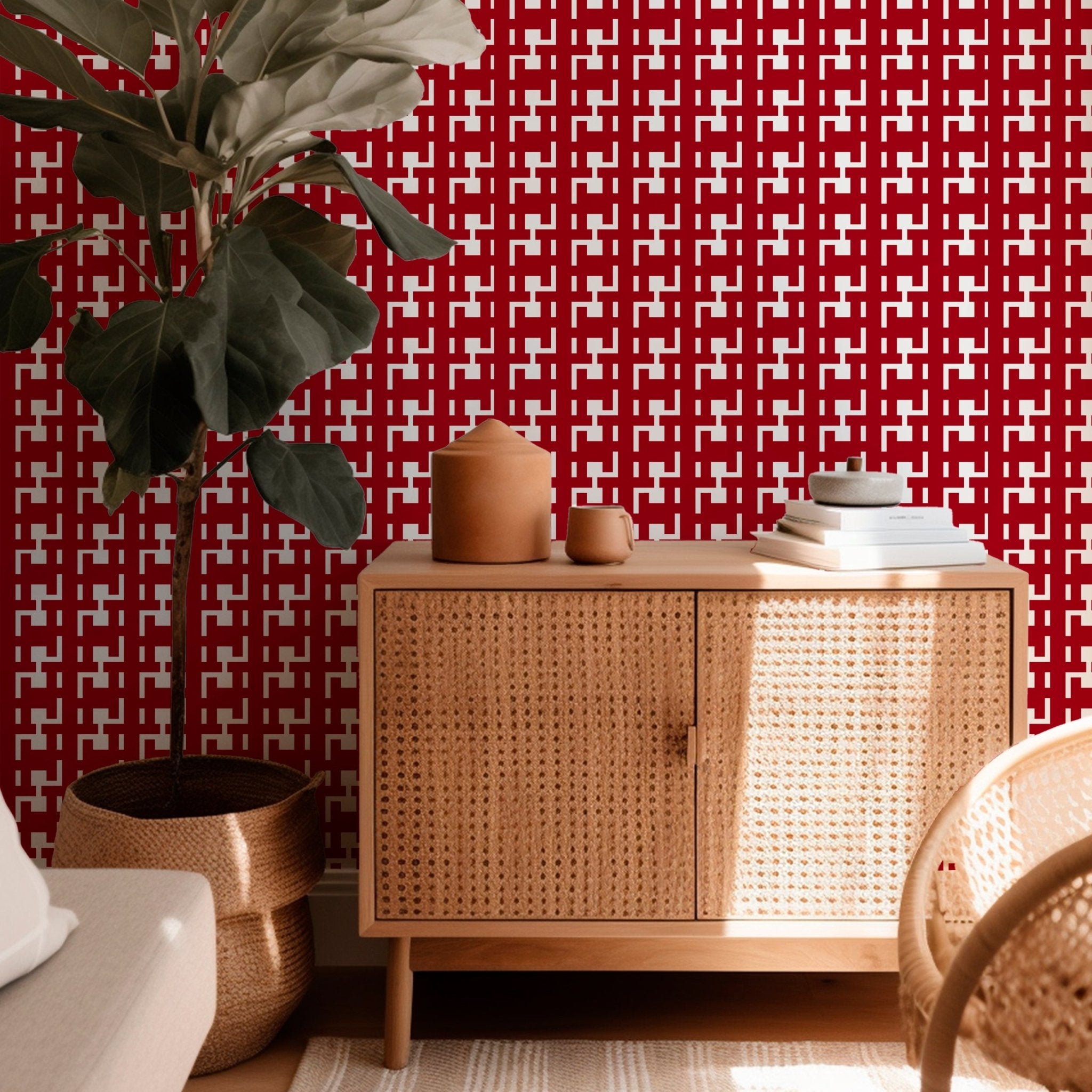 Modern Large Scale Houndstooth Wallpaper for a Mid Century Look - Wallpaper | Victoria Bright Home - Colorful Modern Wallpaper For Your Home - - bedroom,black,black and white,blue,brown,dining,green,houndstooth,kids,kitchen,modern,nursery,office,orange,pink,red,retro,sixties