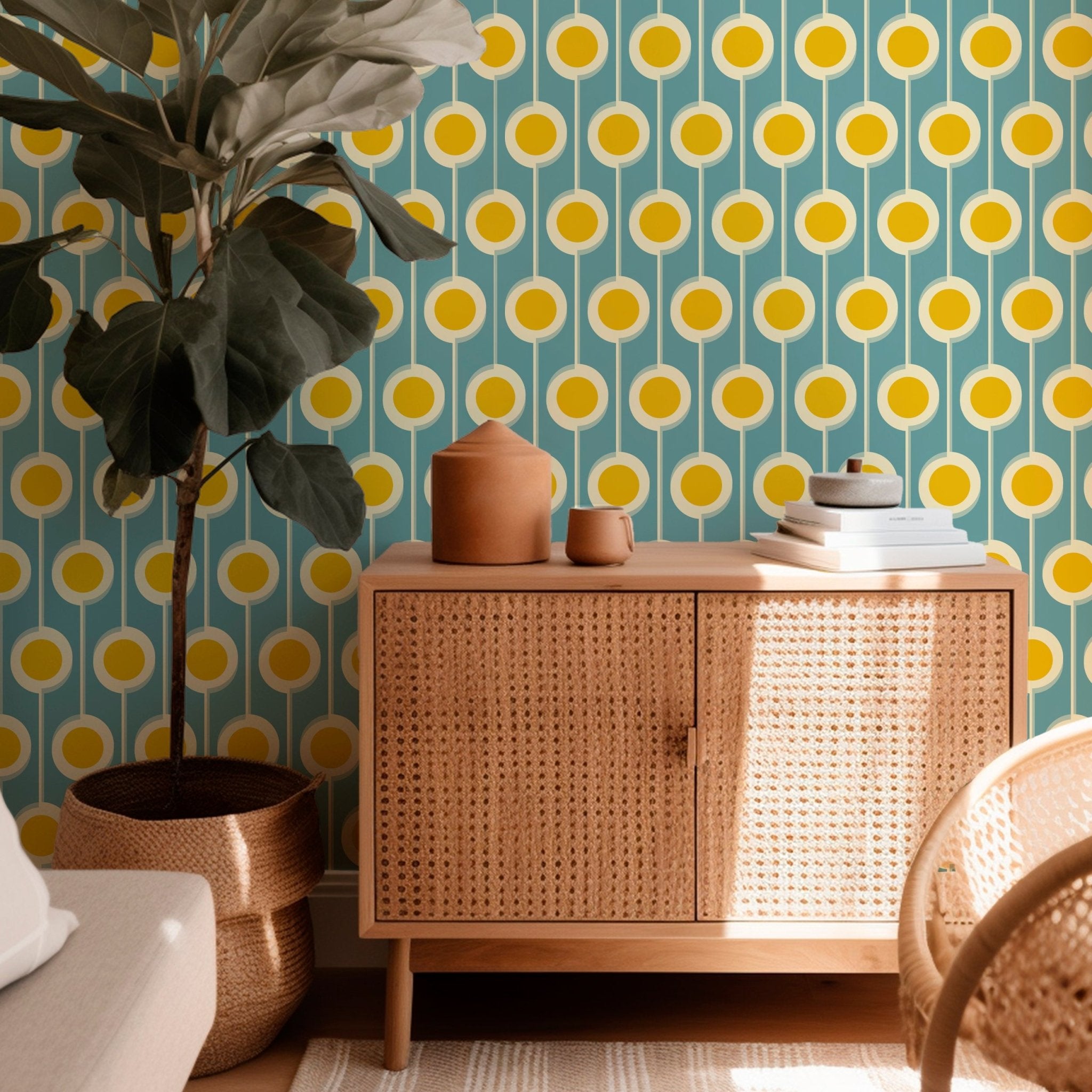 Modernist Floral Wallpaper in Five Bright Retro Colors