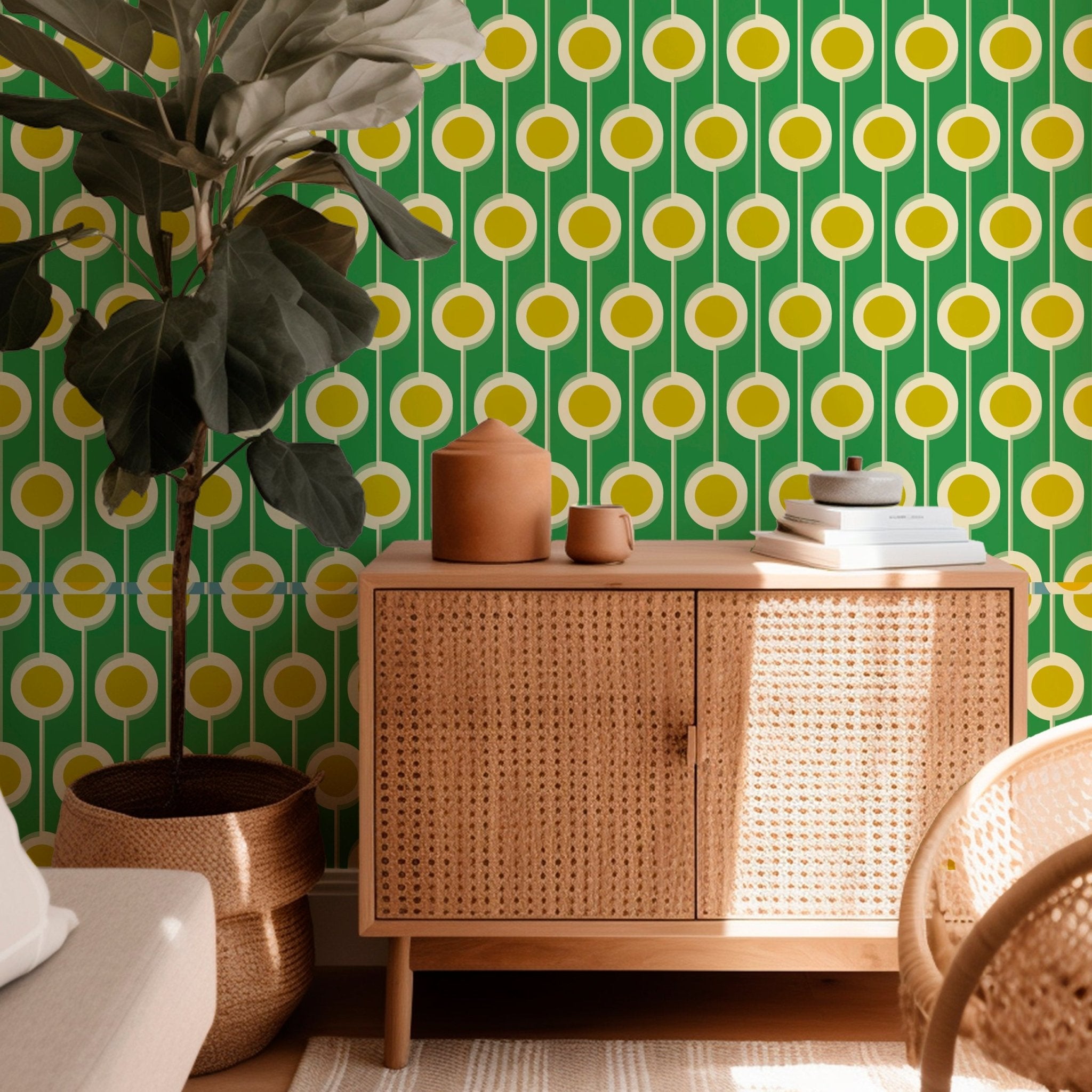 Modernist Floral Wallpaper in Five Bright Retro Colors