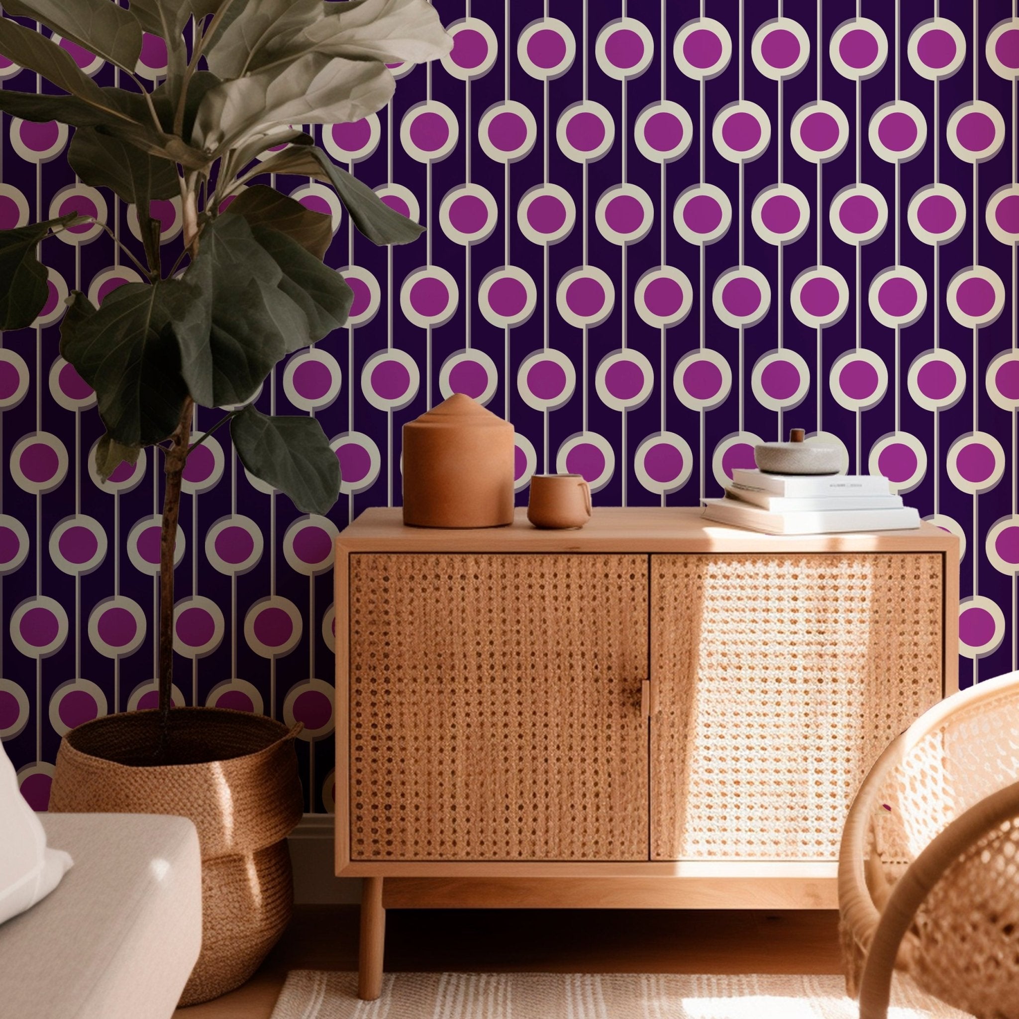 Modernist Floral Wallpaper in Five Bright Retro Colors