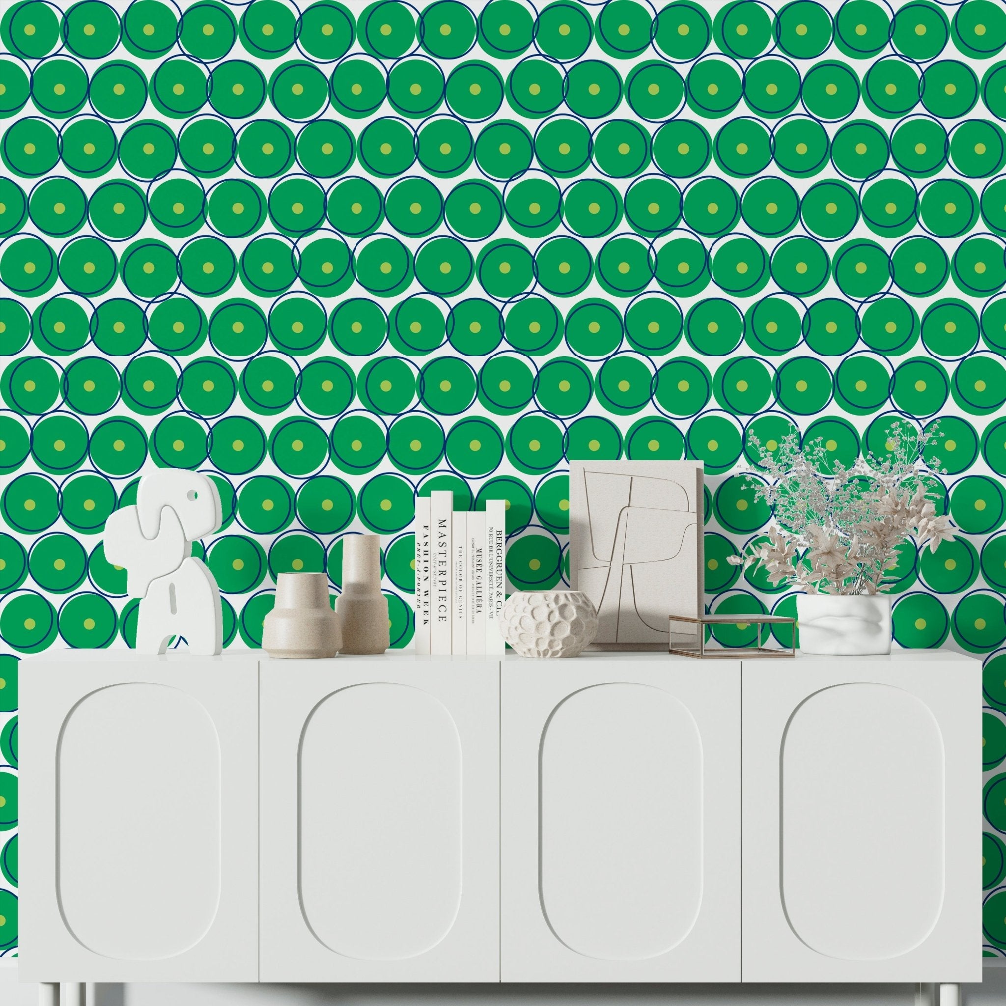 Curly on Cue Bright Green Modern Wallpaper - Wallpaper | Victoria Bright Home - Colorful Modern Wallpaper For Your Home - - blue,dots,green,kids,kitchen,modern