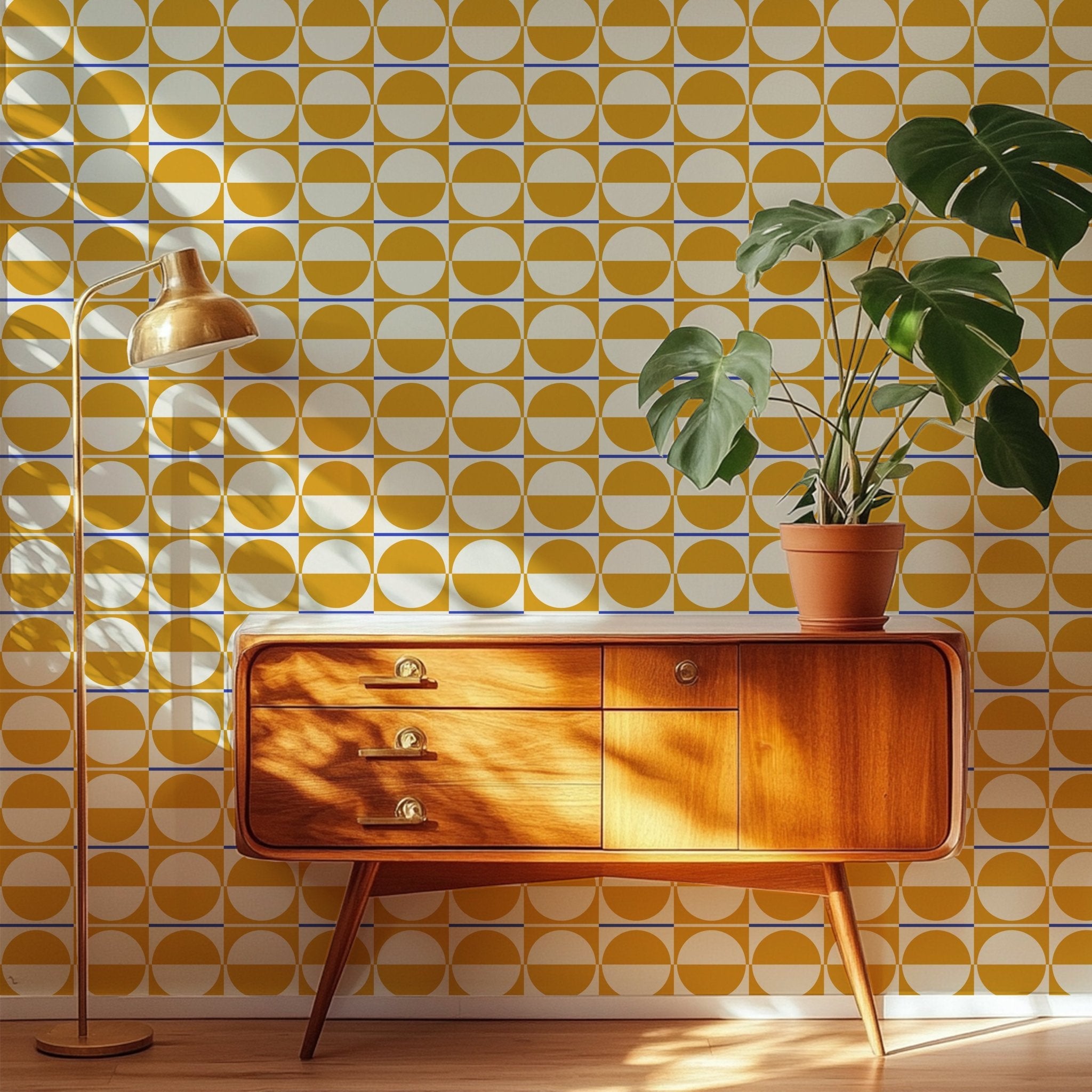 Mid Century Modern Gold Wallpaper in a Bauhuas Style