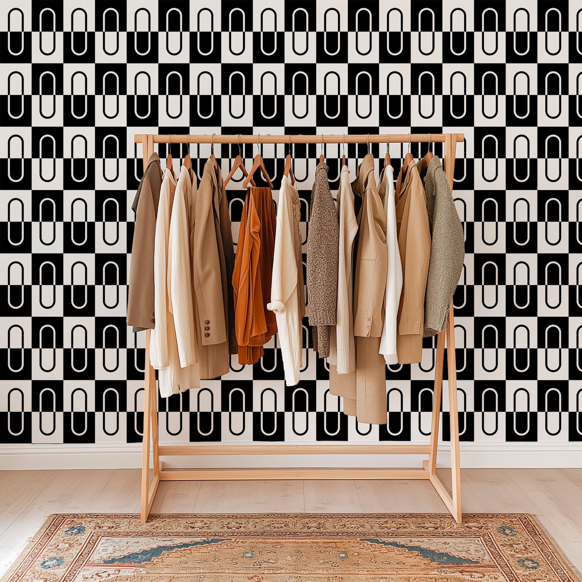 Paper Clip Black and White Graphic Modern Wallpaper for a Maximalist Look - Wallpaper | Victoria Bright Home - Colorful Modern Wallpaper For Your Home - - bedroom,black,black and white,checkered,dining,living,modern,office