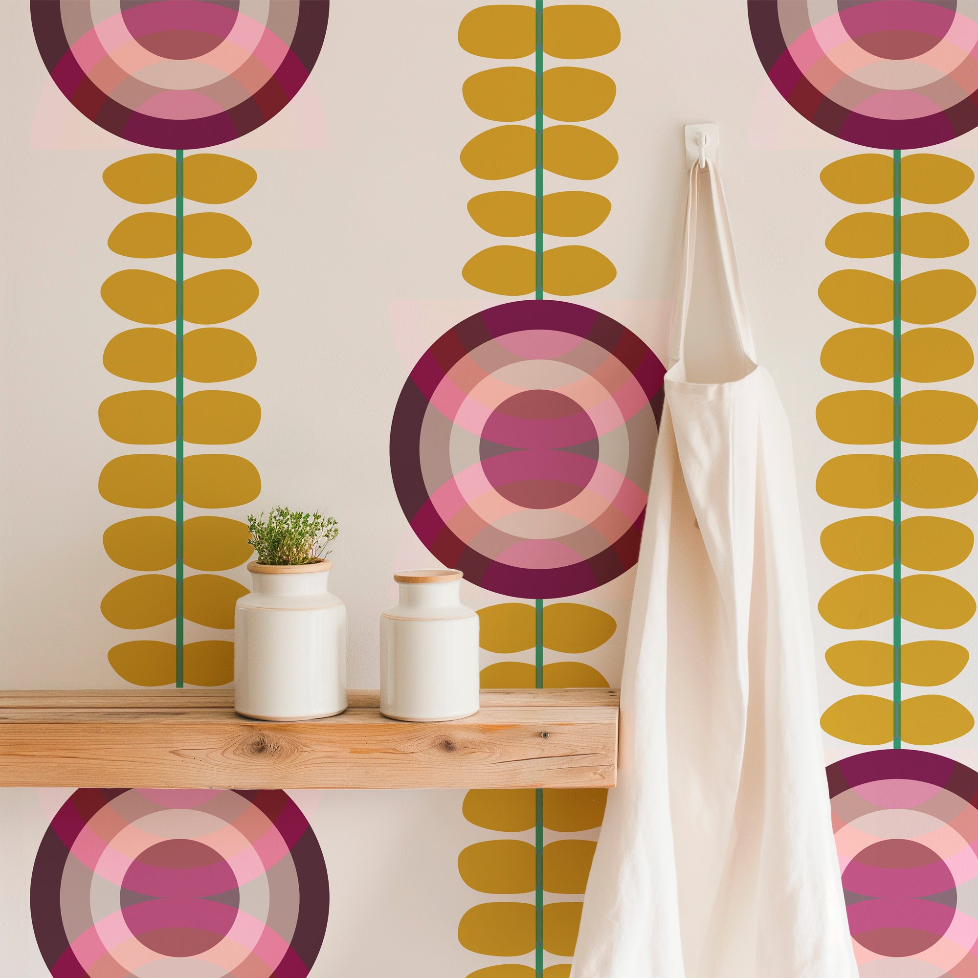 Swedish Floral Scandinavian Wallpaper in Pink and Gold - Wallpaper | Victoria Bright Home - Colorful Modern Wallpaper For Your Home - - feminine,floral,kids,modern,nursery,pink,scandinavian,sixties,yellow