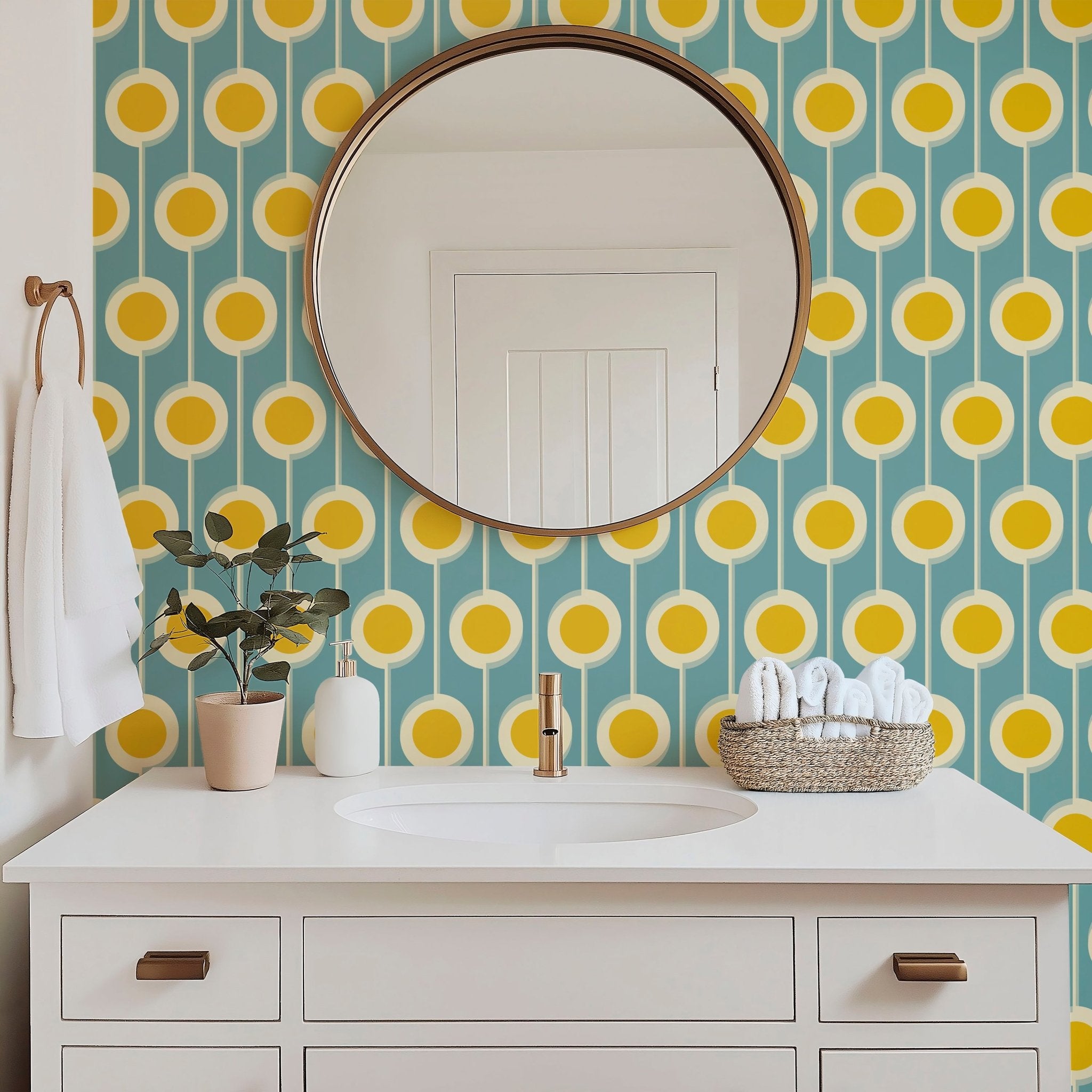 Modernist Floral Wallpaper in Five Bright Retro Colors