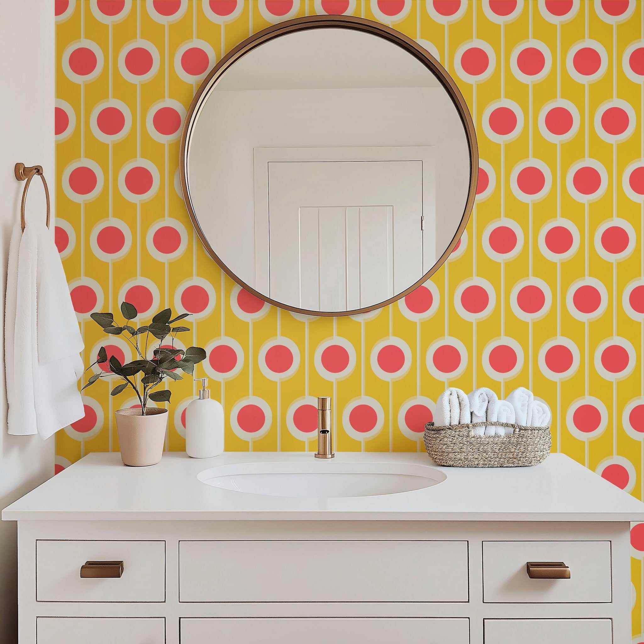 Modernist Floral Wallpaper in Five Bright Retro Colors