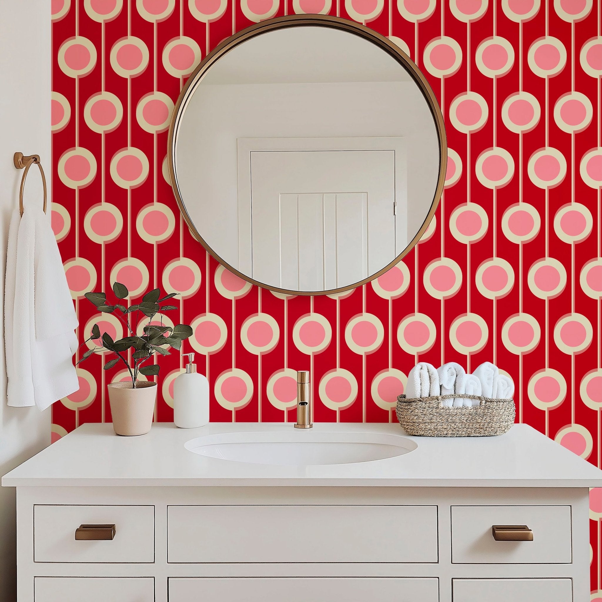 Modernist Floral Wallpaper in Five Bright Retro Colors