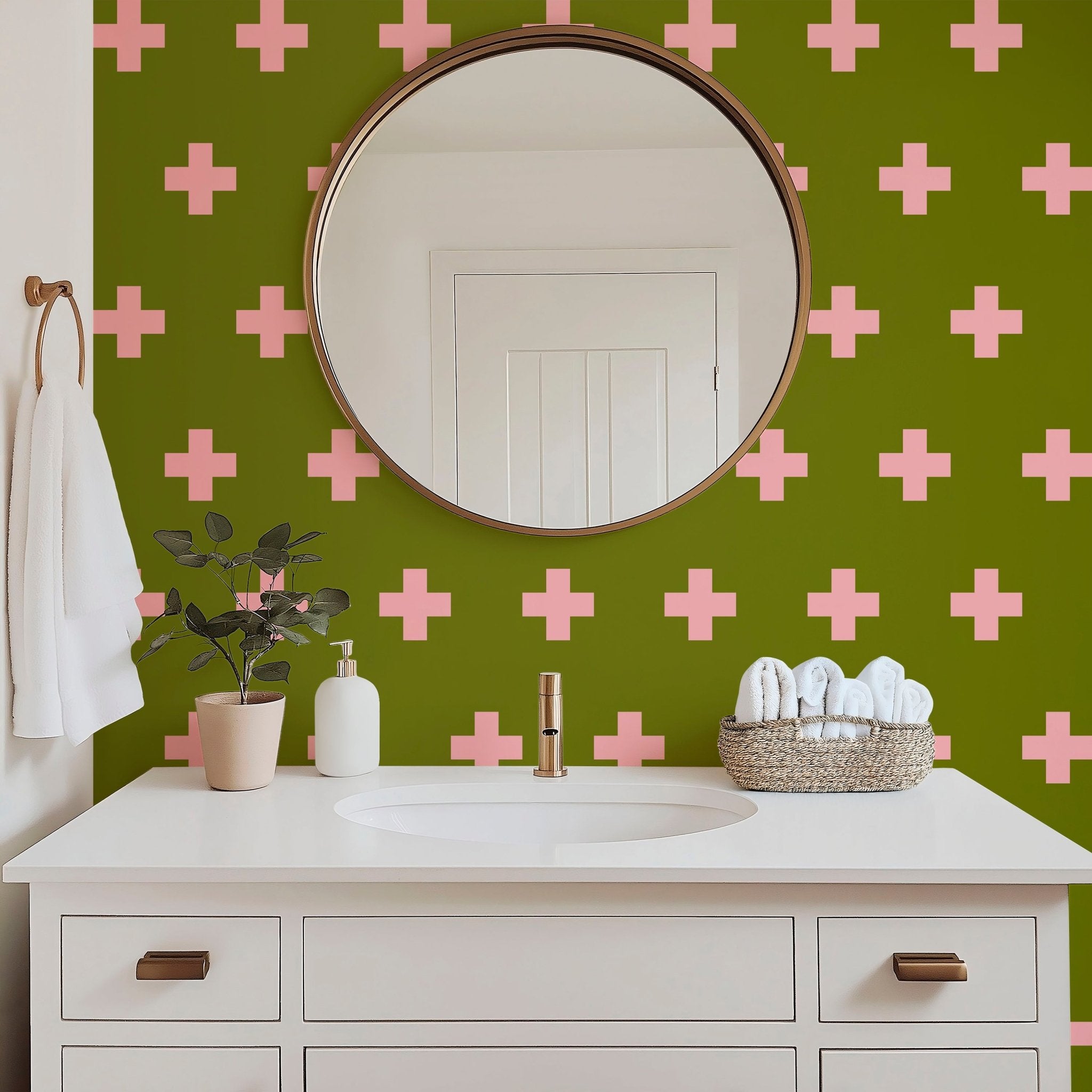Swiss Cross Bold Colorful Wallpaper is Renter Friendly