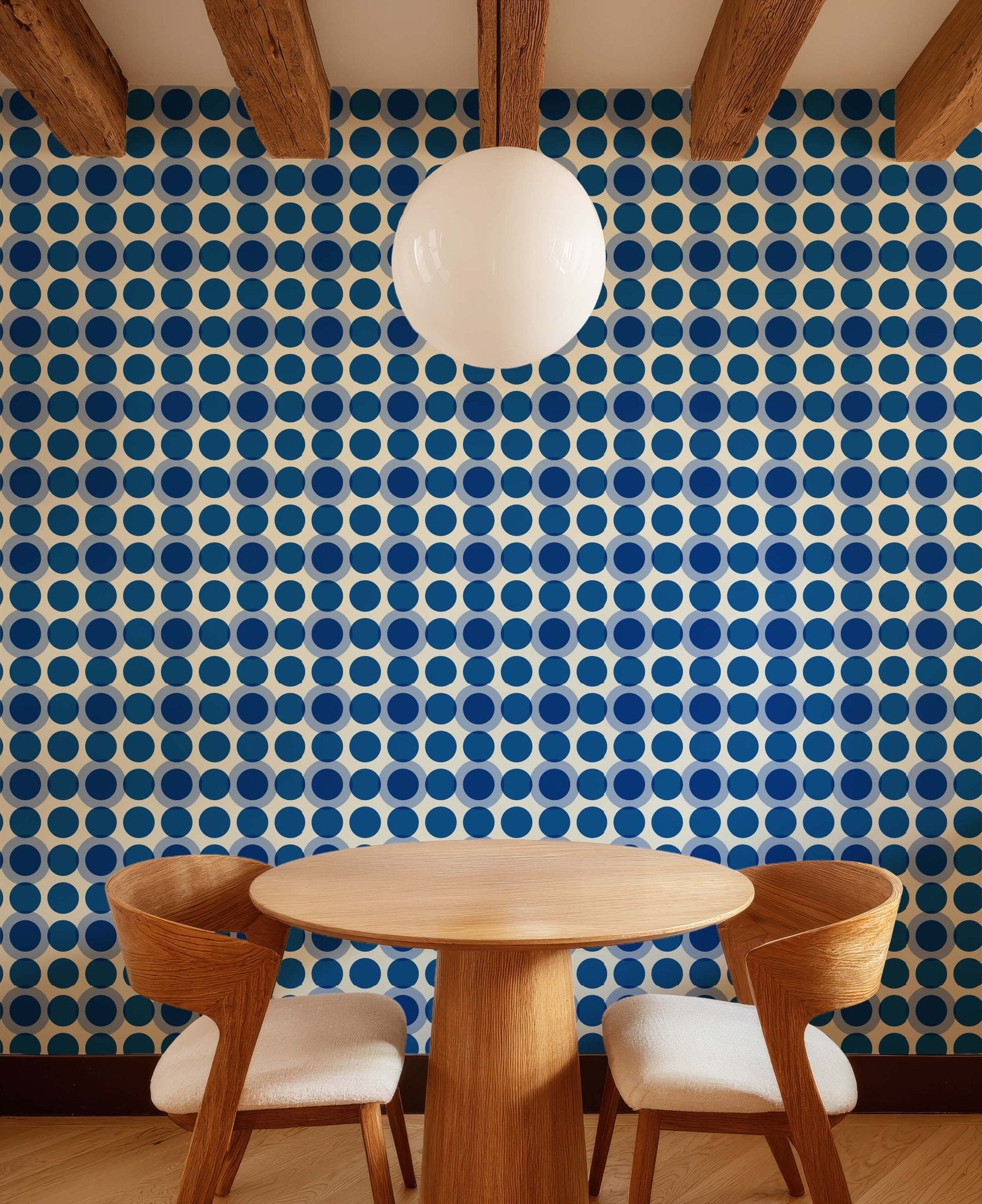Blueberry Retro Wallpaper - Mid-Century Modern Blue Dot Pattern