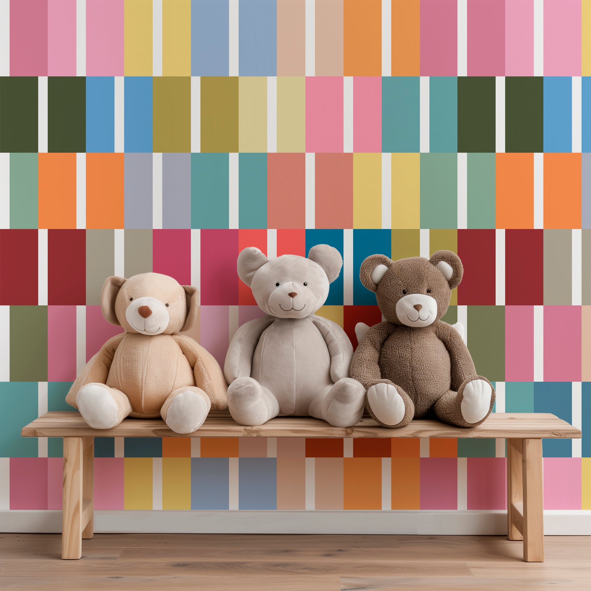 Jujubee Colorful Geometric Wallpaper for Modern Office or Playroom - Wallpaper | Victoria Bright Home - Colorful Modern Wallpaper For Your Home - - checkered,kids,modern,multicolor,nursery,office,retro,stripes