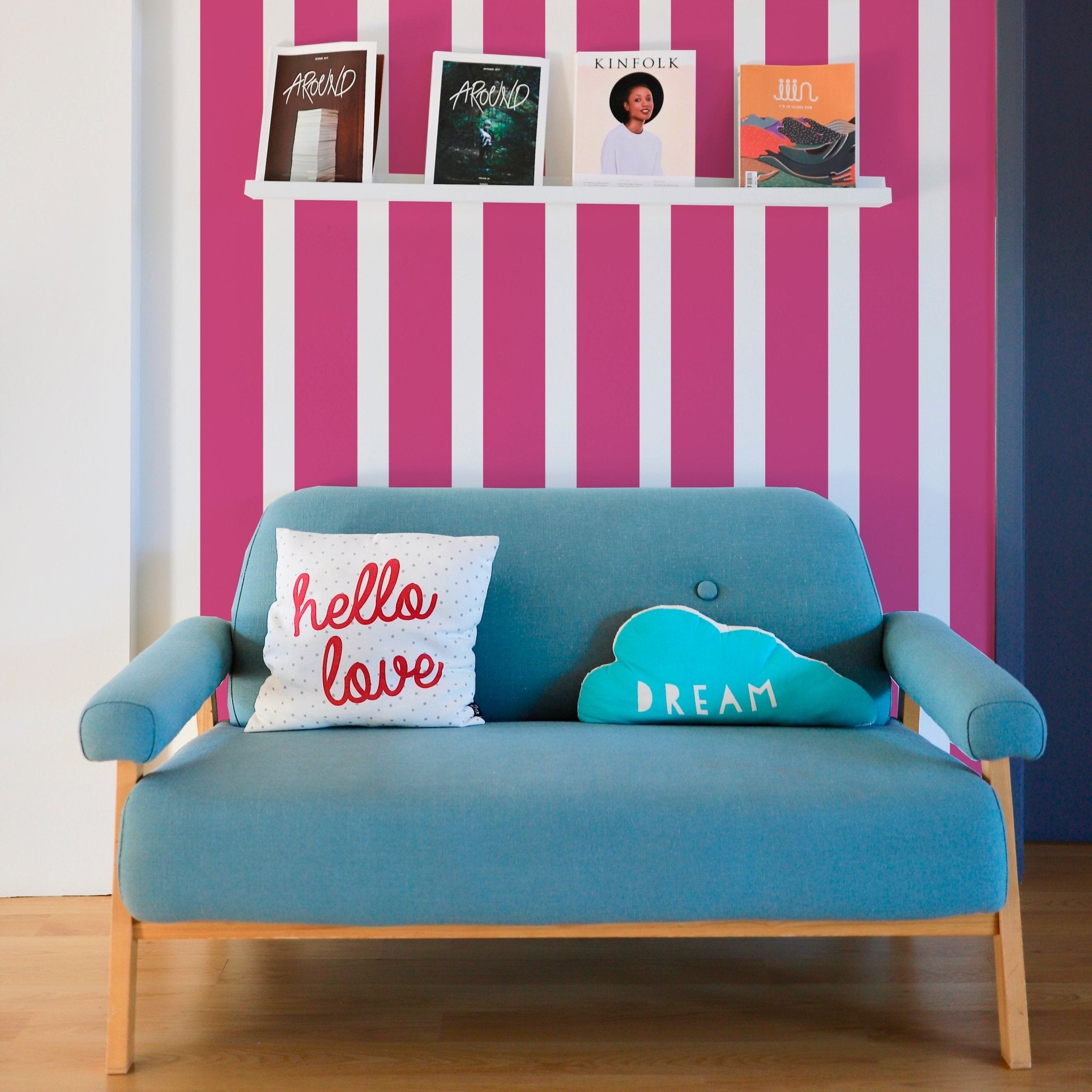 Bold Striped Wallpaper in Bright Colors for a British Interiors Feel - Wallpaper | Victoria Bright Home - Colorful Modern Wallpaper For Your Home - - bedroom,blue,dining,green,kids,kitchen,modern,nursery,office,orange,pink,red,retro,scandinavian,stripes,traditional,yellow