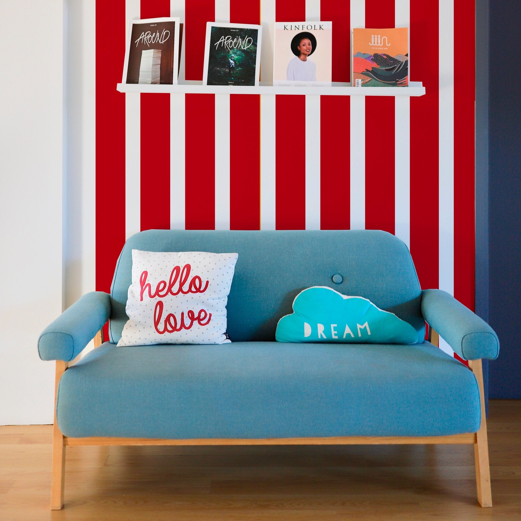 Bold Striped Wallpaper in Bright Colors for a British Interiors Feel - Wallpaper | Victoria Bright Home - Colorful Modern Wallpaper For Your Home - - bedroom,blue,dining,green,kids,kitchen,modern,nursery,office,orange,pink,red,retro,scandinavian,stripes,traditional,yellow