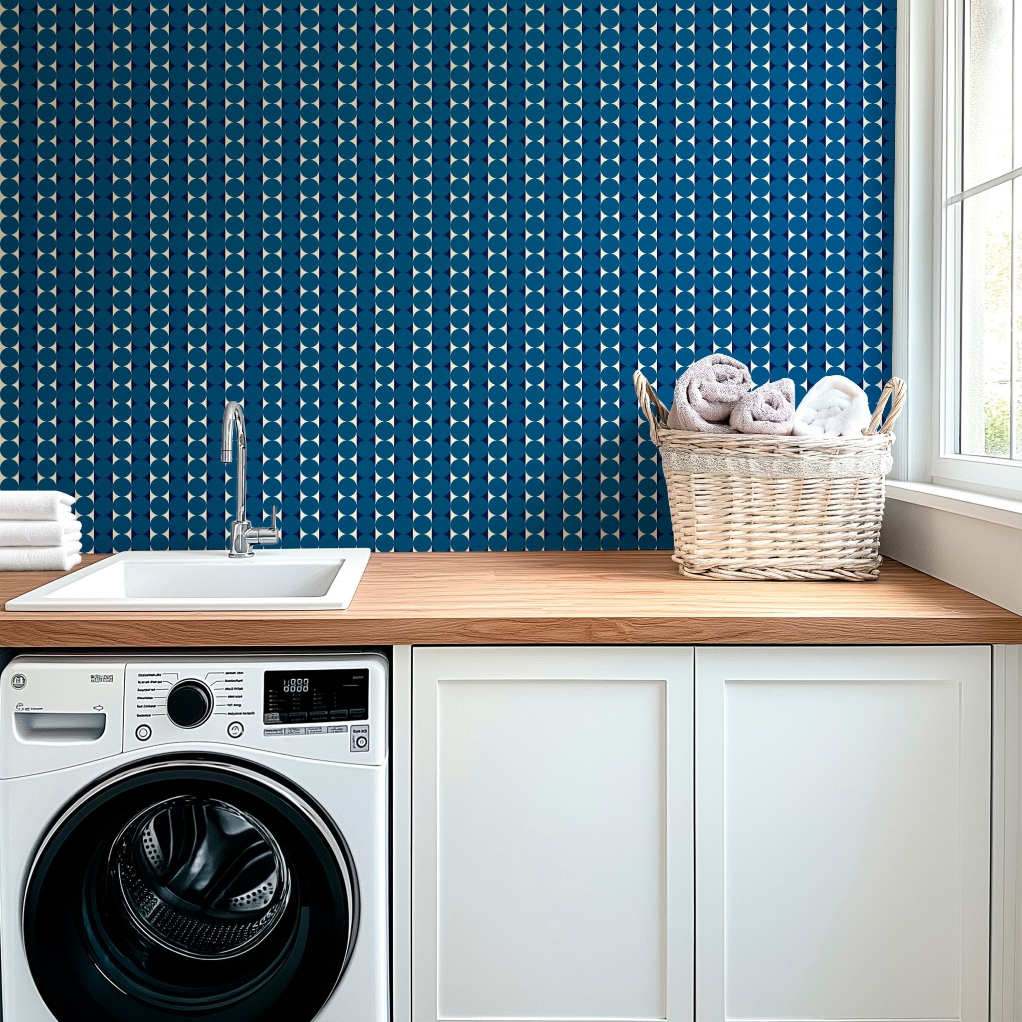Abacus Retro Striped Dot Wallpaper in Ten Nostalgic Colors - Wallpaper | Victoria Bright Home - Colorful Modern Wallpaper For Your Home - - bedroom,blue,dining,dots,green,kids,kitchen,living,mid century,modern,nursery,office,orange,pink,purple,red,retro,stripes,turquoise,yellow