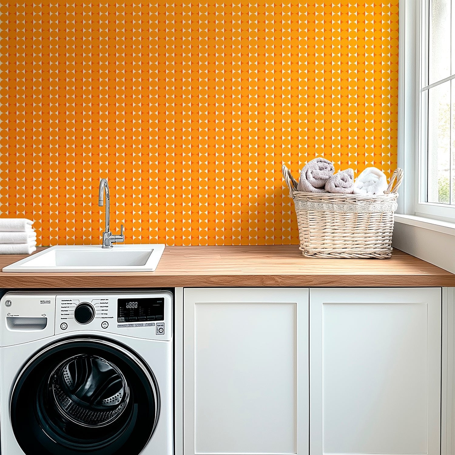 Abacus Retro Striped Dot Wallpaper in Ten Nostalgic Colors - Wallpaper | Victoria Bright Home - Colorful Modern Wallpaper For Your Home - - bedroom,blue,dining,dots,green,kids,kitchen,living,mid century,modern,nursery,office,orange,pink,purple,red,retro,stripes,turquoise,yellow