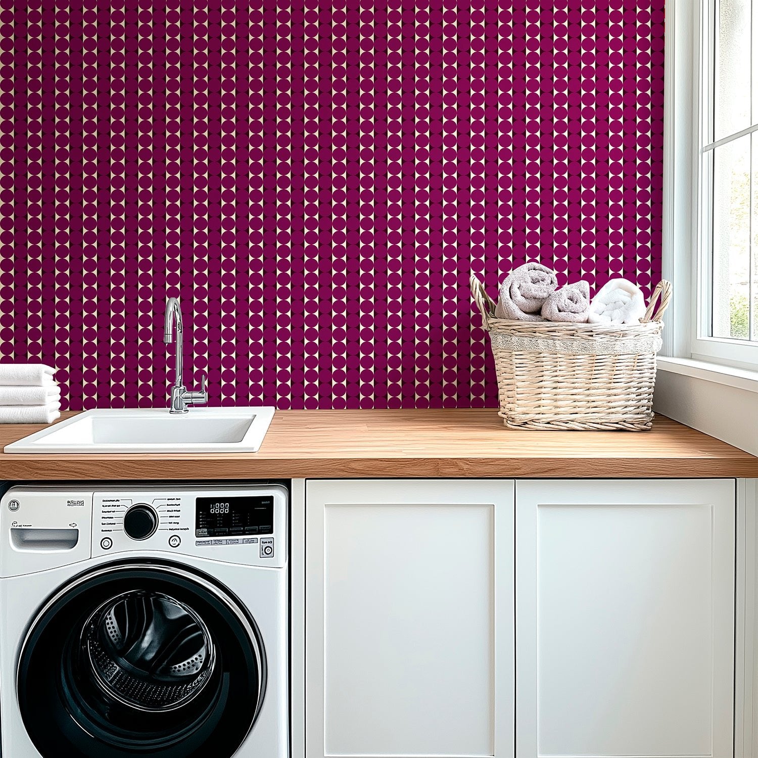 Abacus Retro Striped Dot Wallpaper in Ten Nostalgic Colors - Wallpaper | Victoria Bright Home - Colorful Modern Wallpaper For Your Home - - bedroom,blue,dining,dots,green,kids,kitchen,living,mid century,modern,nursery,office,orange,pink,purple,red,retro,stripes,turquoise,yellow