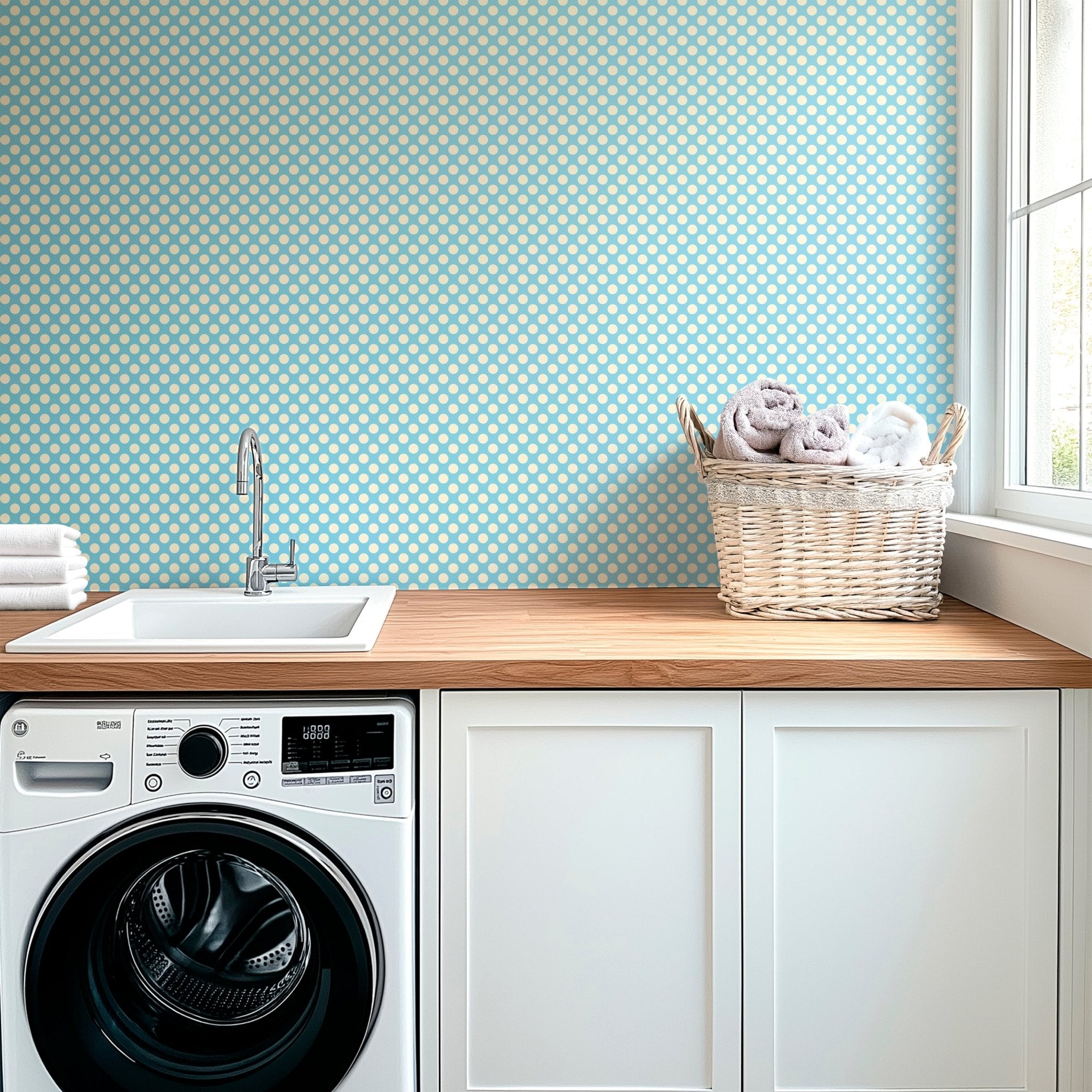 Modernist Mini Dot Wallpaper in Nostalgic Colors for Mid Century Modern Decor - Wallpaper | Victoria Bright Home - Colorful Modern Wallpaper For Your Home - - bedroom,blue,dining,dots,feminine,green,kids,kitchen,mid century,modern,nursery,office,red,retro,sixties,yellow