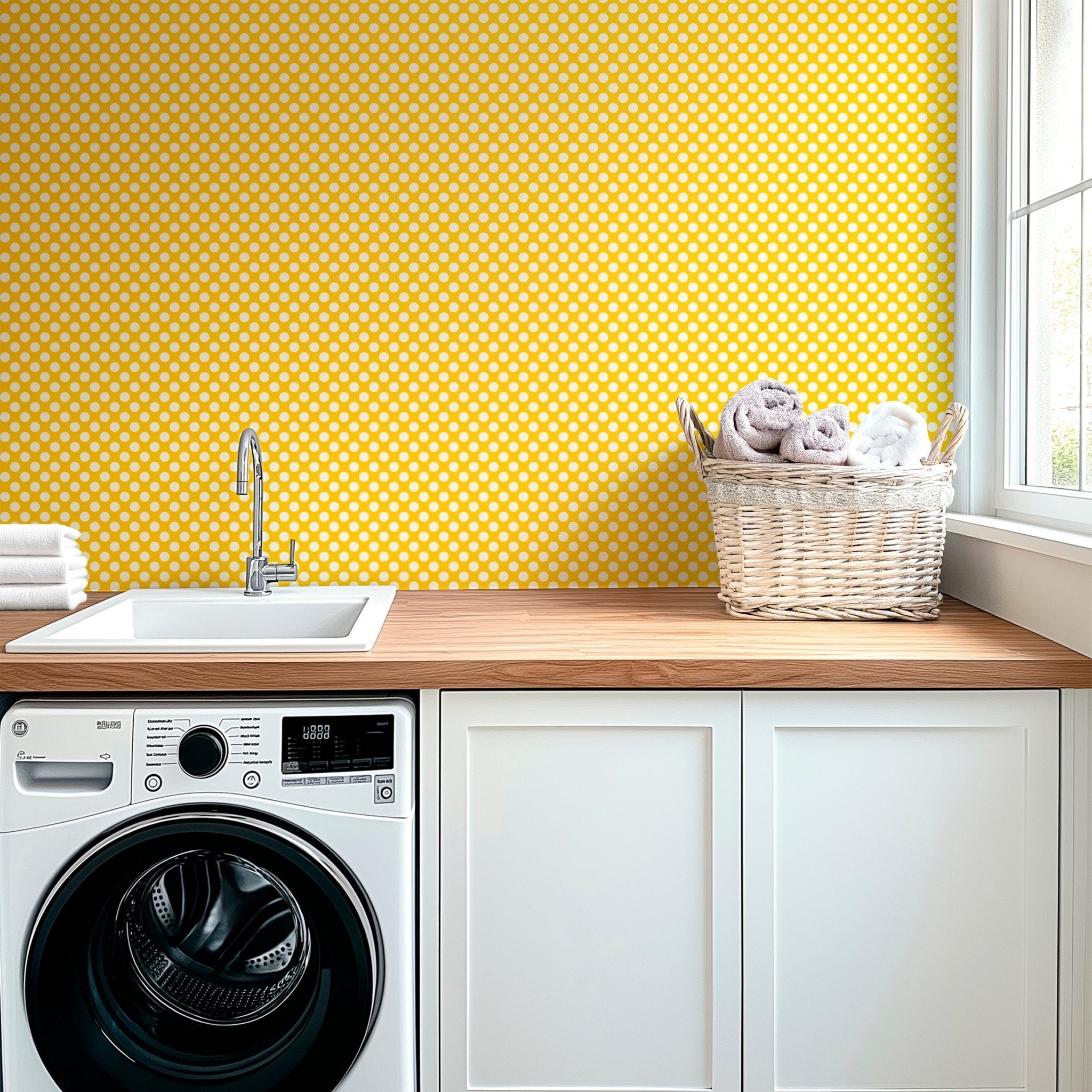 Modernist Mini Dot Wallpaper in Nostalgic Colors for Mid Century Modern Decor - Wallpaper | Victoria Bright Home - Colorful Modern Wallpaper For Your Home - - bedroom,blue,dining,dots,feminine,green,kids,kitchen,mid century,modern,nursery,office,red,retro,sixties,yellow