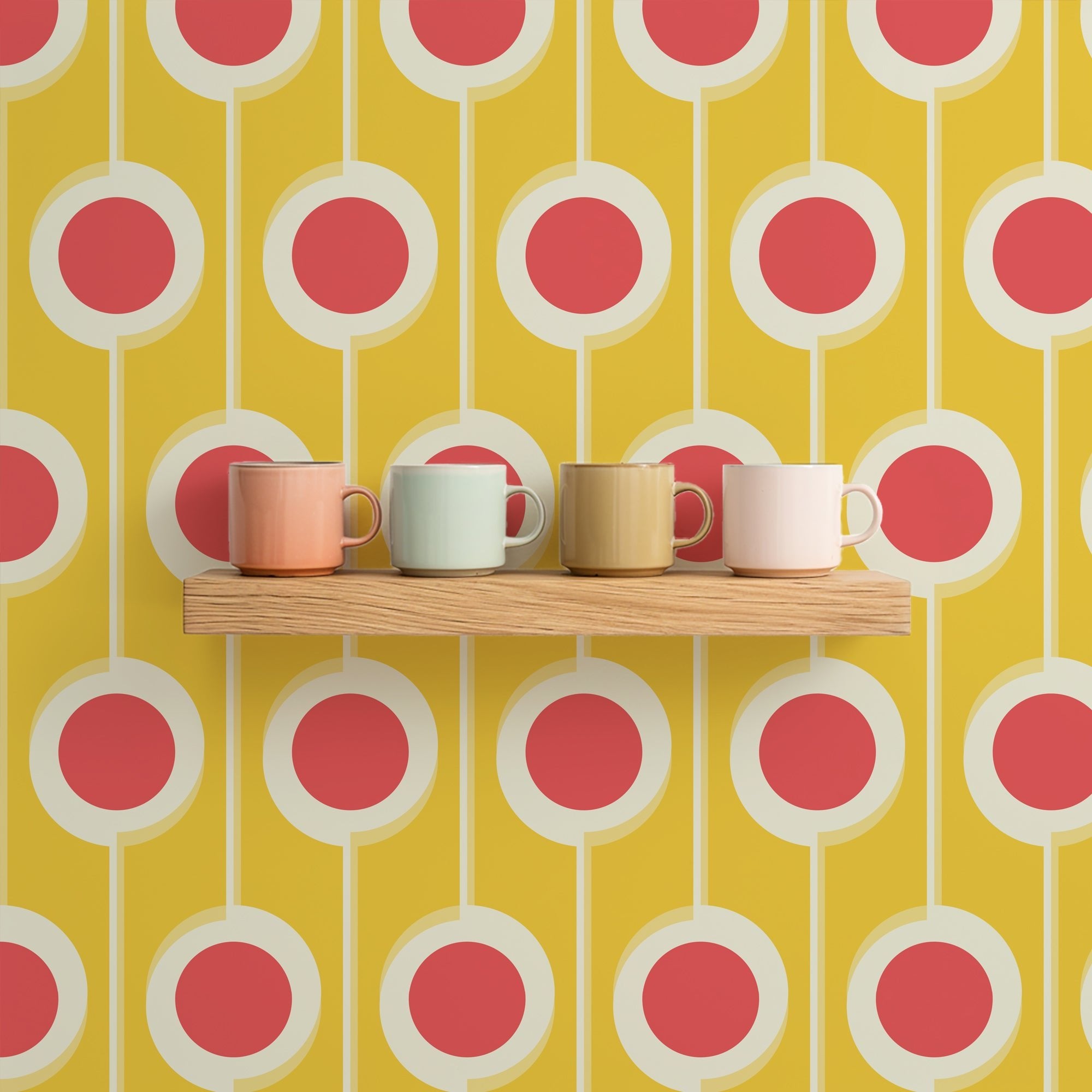 Modernist Floral Wallpaper in Five Bright Retro Colors