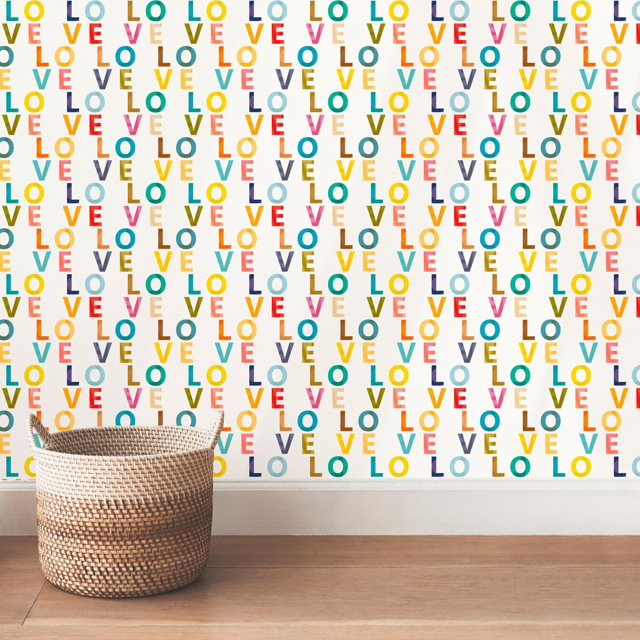 Love Love Modern Typography Wallpaper - Wallpaper | Victoria Bright Home - Colorful Modern Wallpaper For Your Home - - bedroom,feminine,kids,modern,multicolor,nursery,typography