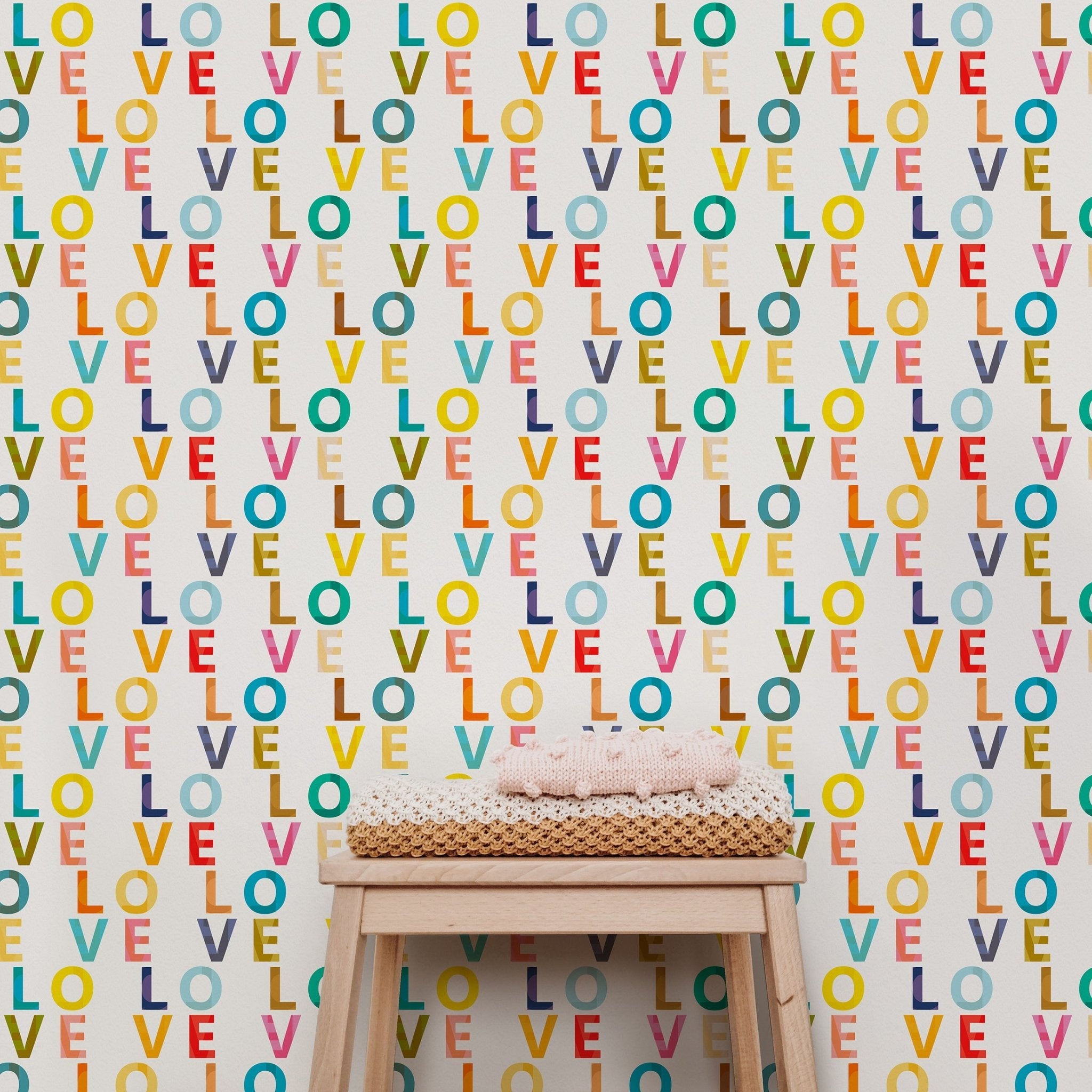 Love Love Modern Typography Wallpaper - Wallpaper | Victoria Bright Home - Colorful Modern Wallpaper For Your Home - - bedroom,feminine,kids,modern,multicolor,nursery,typography