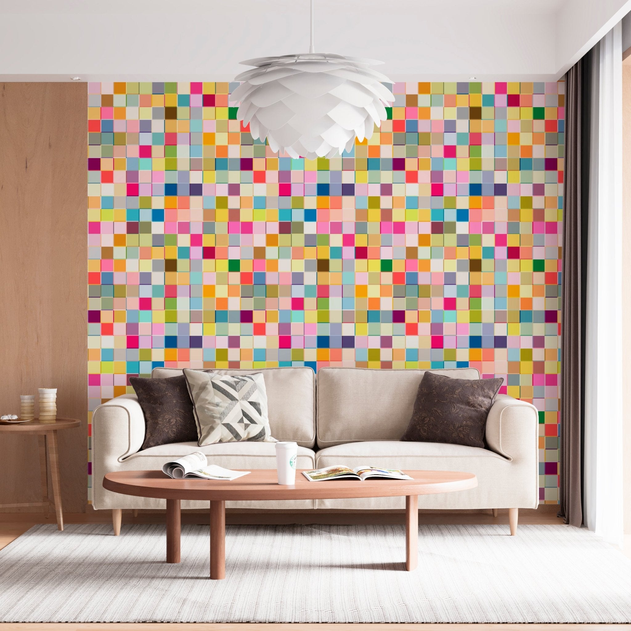 Retro Multicolored Checkered Wallpaper with Bright Colors