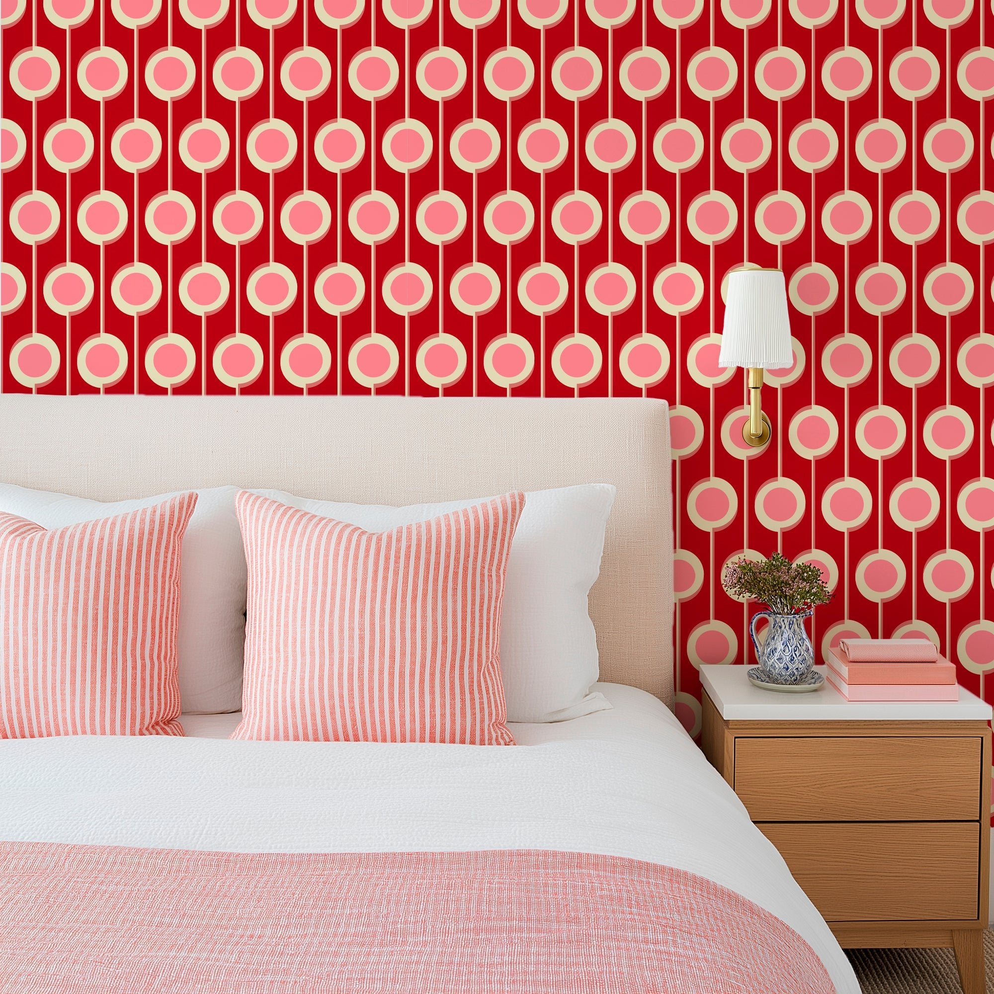 Modernist Floral Wallpaper in Five Bright Retro Colors