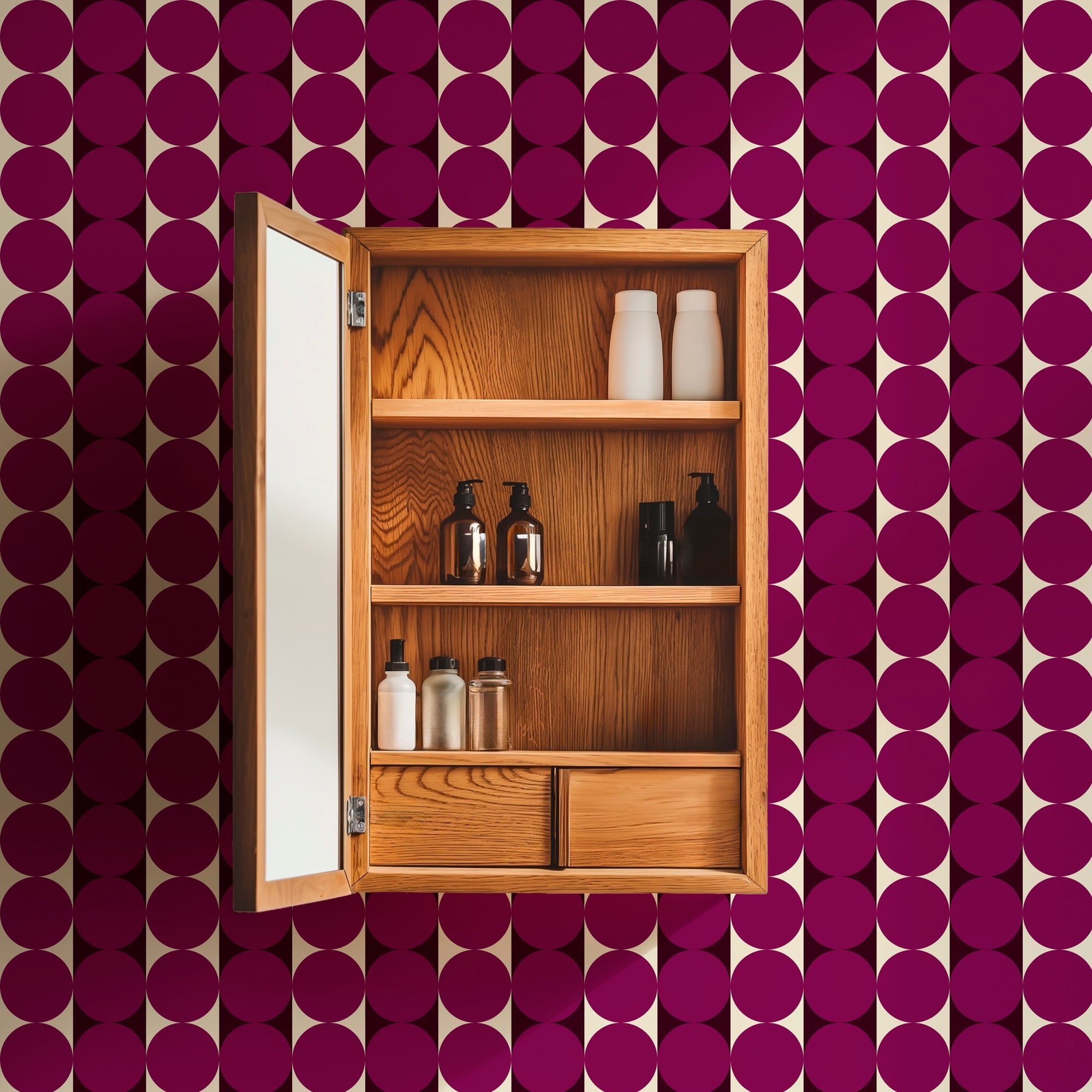 Abacus Retro Striped Dot Wallpaper in Ten Nostalgic Colors - Wallpaper | Victoria Bright Home - Colorful Modern Wallpaper For Your Home - - bedroom,blue,dining,dots,green,kids,kitchen,living,mid century,modern,nursery,office,orange,pink,purple,red,retro,stripes,turquoise,yellow