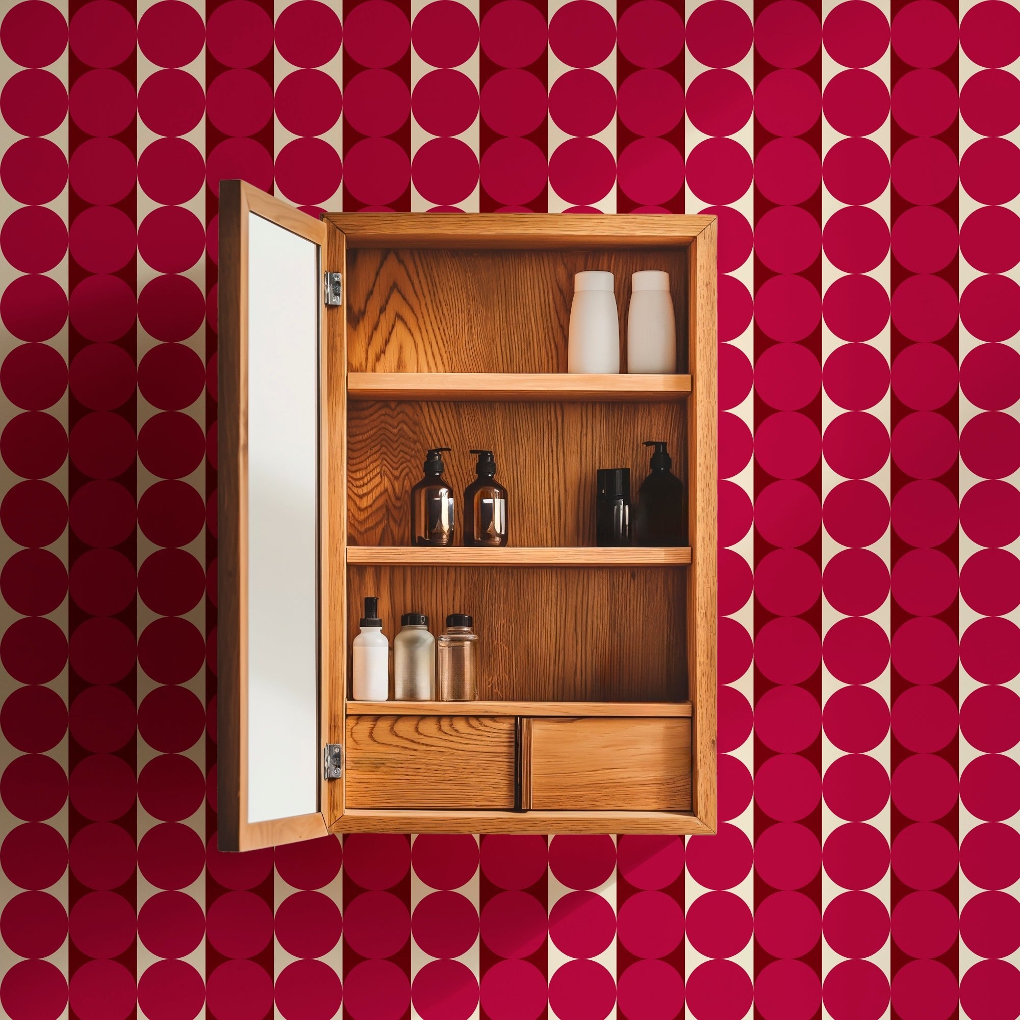 Abacus Retro Striped Dot Wallpaper in Ten Nostalgic Colors - Wallpaper | Victoria Bright Home - Colorful Modern Wallpaper For Your Home - - bedroom,blue,dining,dots,green,kids,kitchen,living,mid century,modern,nursery,office,orange,pink,purple,red,retro,stripes,turquoise,yellow