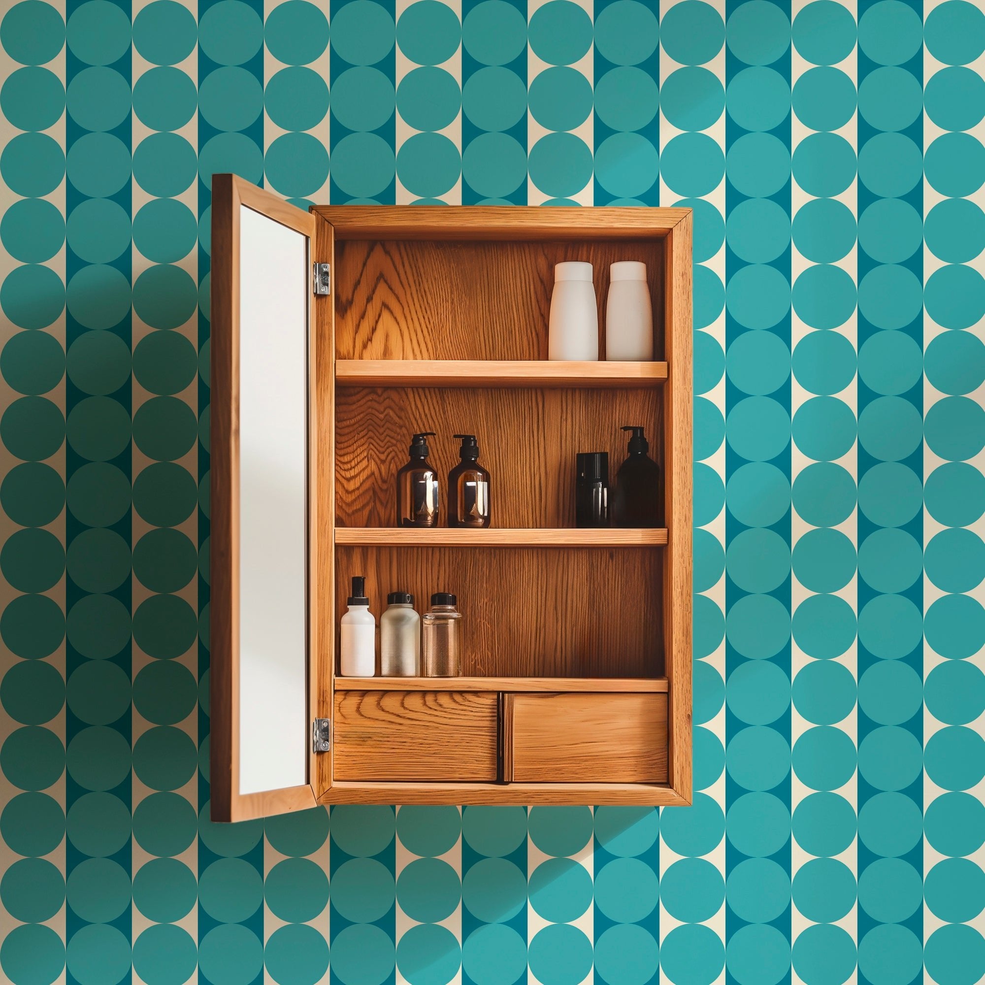 Abacus Retro Striped Dot Wallpaper in Ten Nostalgic Colors - Wallpaper | Victoria Bright Home - Colorful Modern Wallpaper For Your Home - - bedroom,blue,dining,dots,green,kids,kitchen,living,mid century,modern,nursery,office,orange,pink,purple,red,retro,stripes,turquoise,yellow