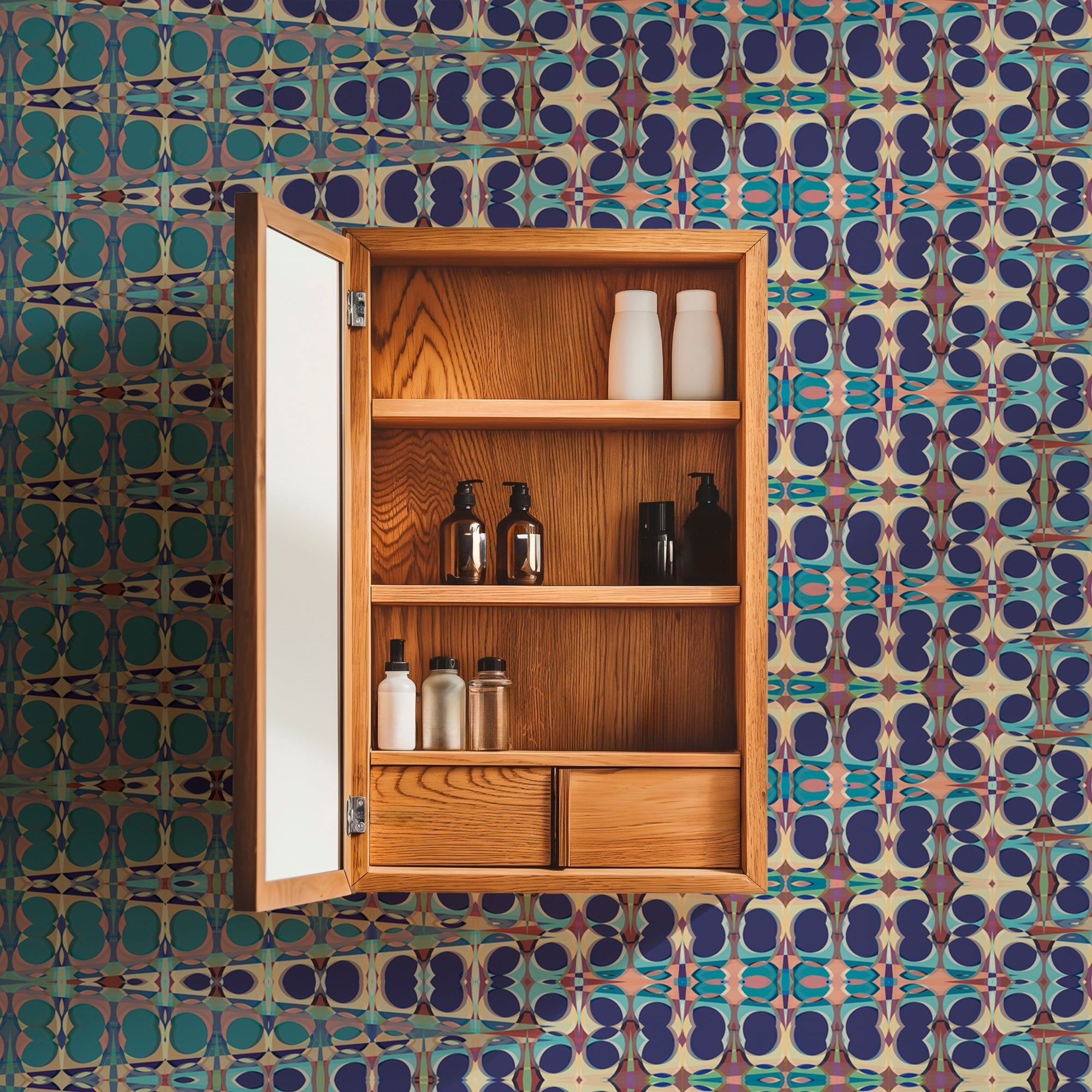 Vintage Sari Inspired Blue Wallpaper for Bohemian Style - Wallpaper | Victoria Bright Home - Colorful Modern Wallpaper For Your Home - - abstract,bedroom,blue,dining,kitchen,living,nursery,traditional,vintage