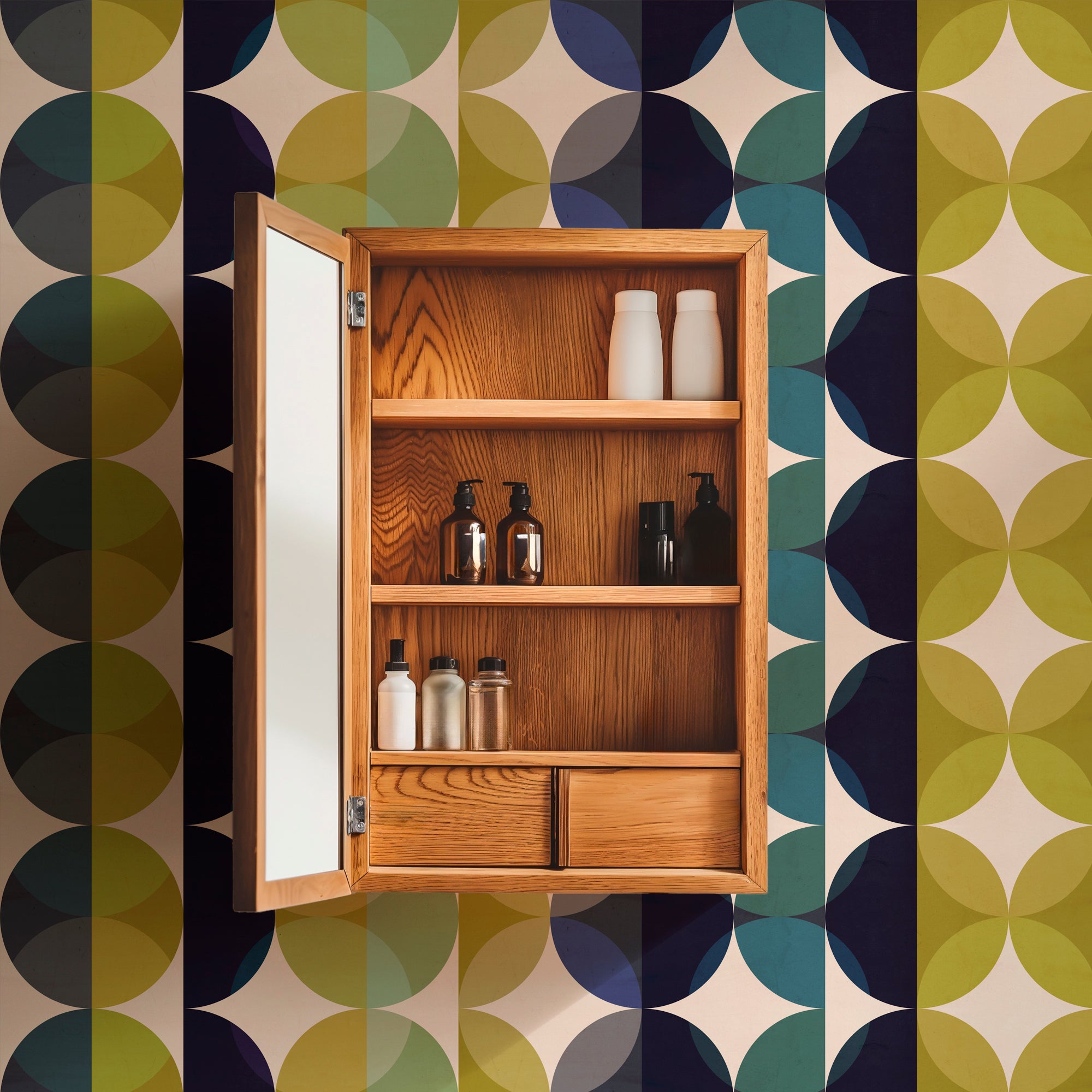 Mid Century Modern Earthy Gemstone Jade Wallpaper - Wallpaper | Victoria Bright Home - Colorful Modern Wallpaper For Your Home - - bedroom,blue,dining,dots,gold,green,kitchen,living,mid century,multicolor,retro,vintage