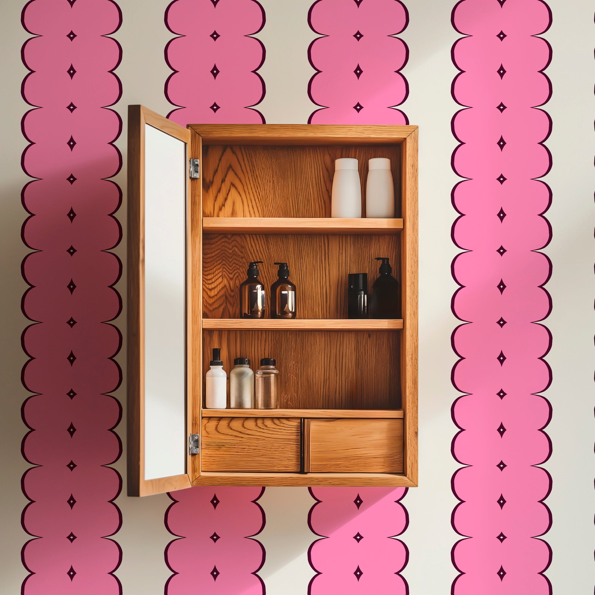 Feminine Ribbon Stripe Wallpaper for Bohemian Decor - Wallpaper | Victoria Bright Home - Colorful Modern Wallpaper For Your Home - - bedroom,feminine,kids,kitchen,modern,nursery,office,pink,victorian,vintage,yellow