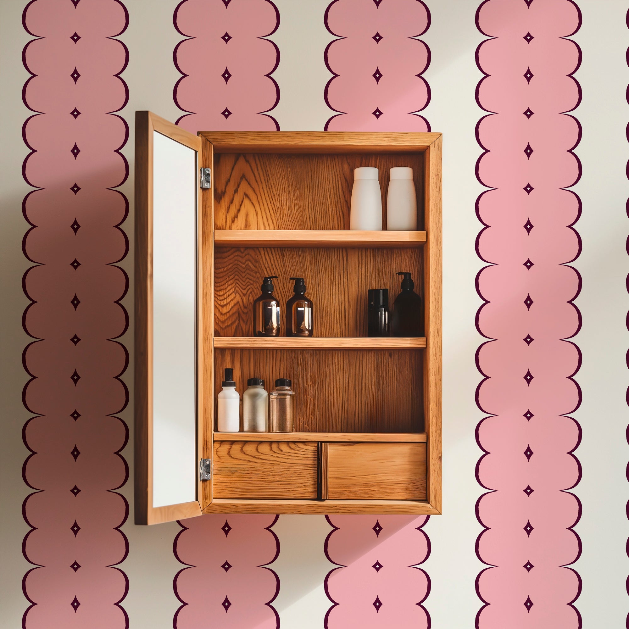 Feminine Ribbon Stripe Wallpaper for Bohemian Decor - Wallpaper | Victoria Bright Home - Colorful Modern Wallpaper For Your Home - - bedroom,feminine,kids,kitchen,modern,nursery,office,pink,victorian,vintage,yellow