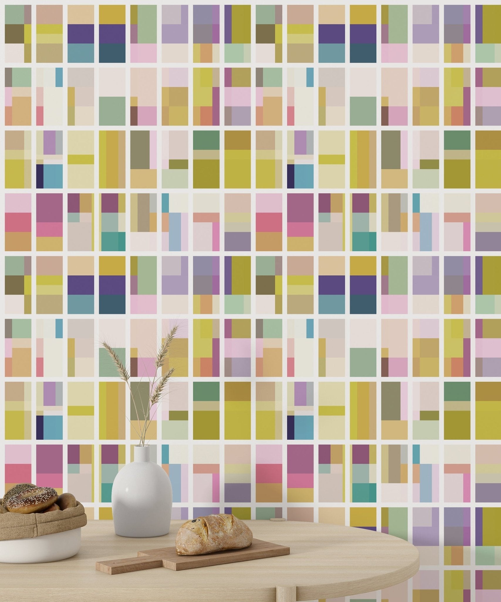 Mirabel Geometric Modern Wallpaper for a Bold Maximalist Look - Wallpaper | Victoria Bright Home - Colorful Modern Wallpaper For Your Home - - abstract,bedroom,dining,feminine,geometric,gold,green,kids,modern,multicolor,office,pink