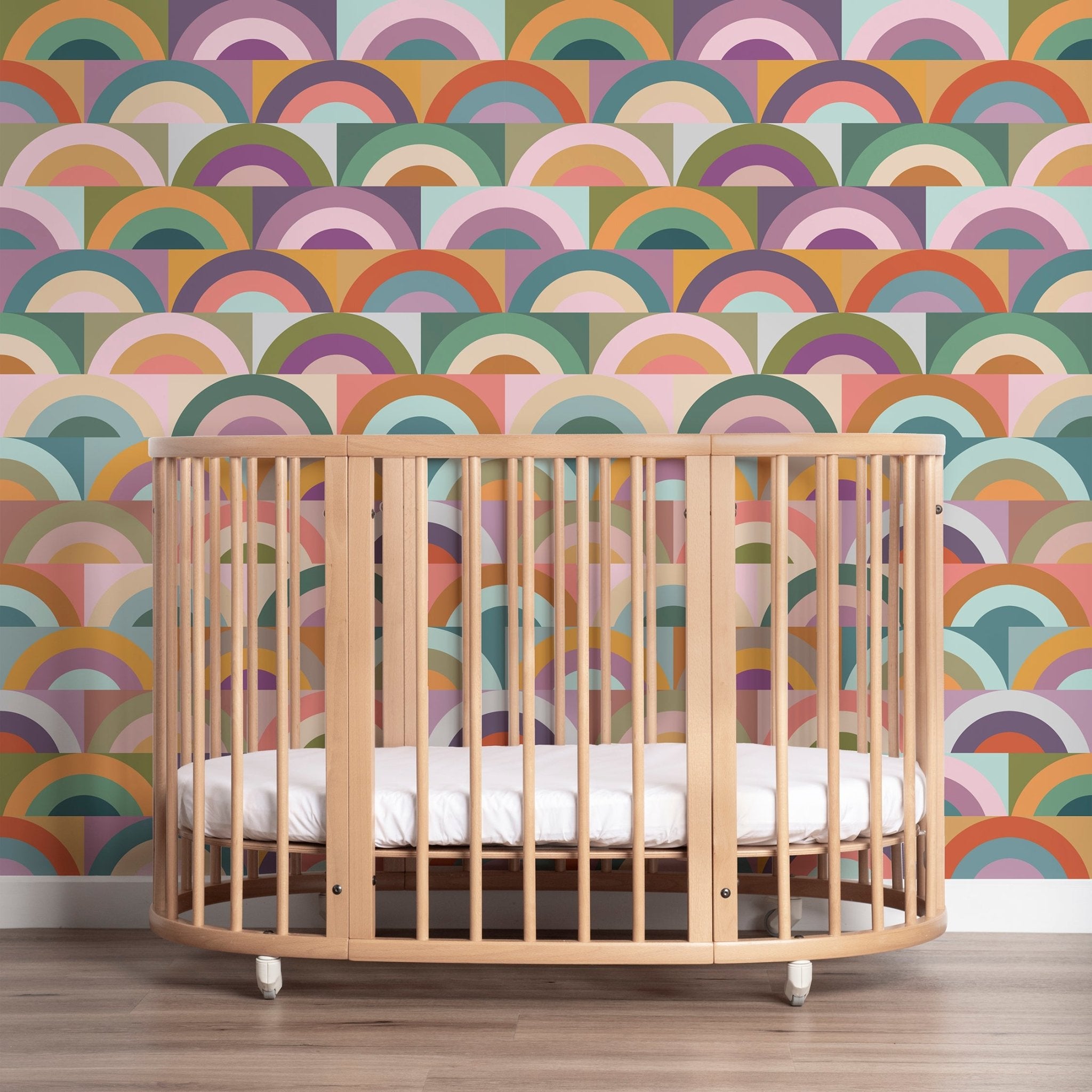 Baby Cakes Rainbow Retro Wallpaper for Colorful Nursery - Wallpaper | Victoria Bright Home - Colorful Modern Wallpaper For Your Home - - bedroom,feminine,kids,modern,multicolor,nursery,retro,sixties wallpaper
