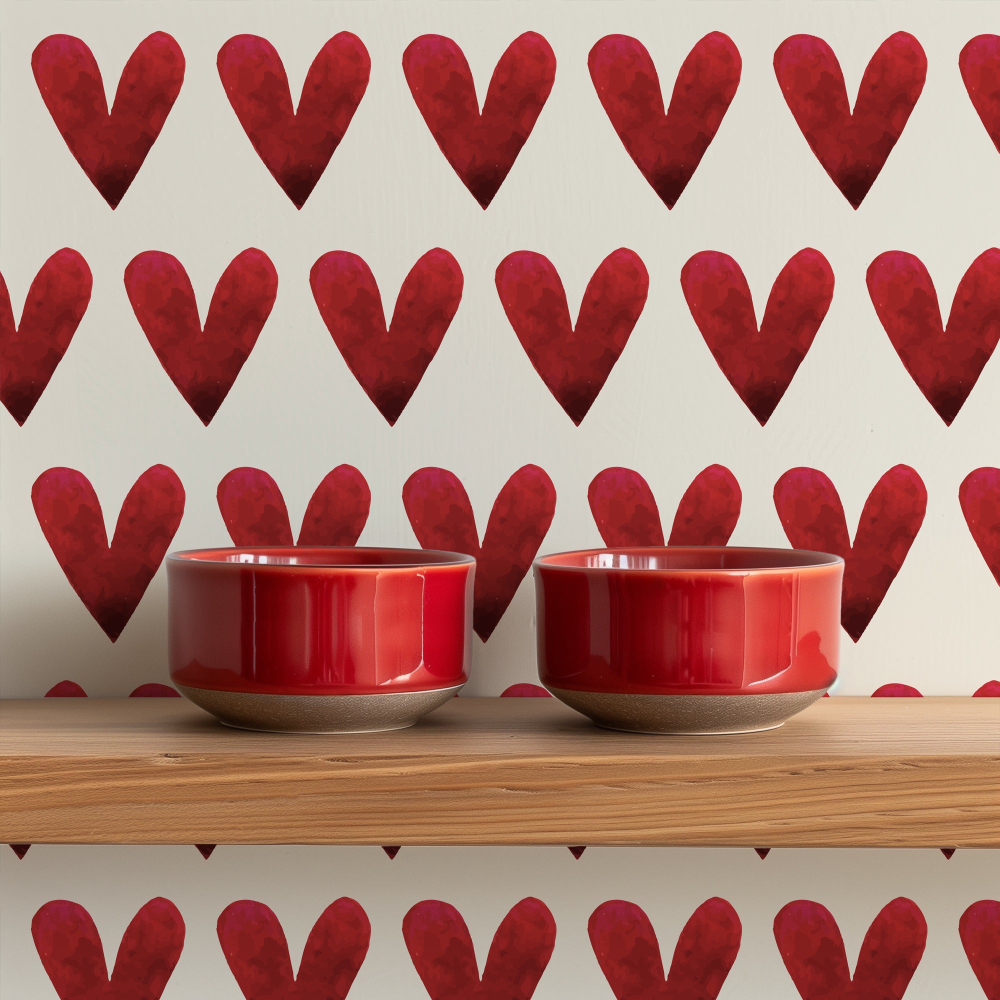 Be Still My Heart Modern Red and Cream Wallpaper