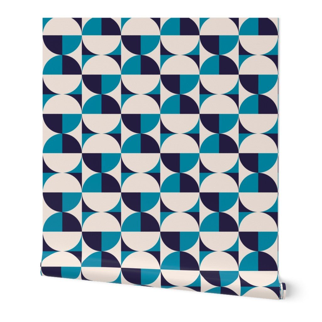 Shady in Blue Bauhaus Modern Wallpaper - Wallpaper | Victoria Bright Home - Colorful Modern Wallpaper For Your Home - Peel and Stick Removeable Sample 11 x 24 inches - bauhaus,bedroom,blue,dots,living,mid century,modern,turquoise