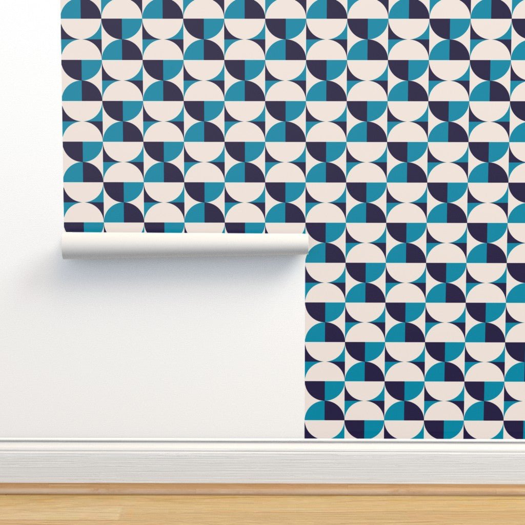 Shady in Blue Bauhaus Modern Wallpaper - Wallpaper | Victoria Bright Home - Colorful Modern Wallpaper For Your Home - - bauhaus,bedroom,blue,dots,living,mid century,modern,turquoise