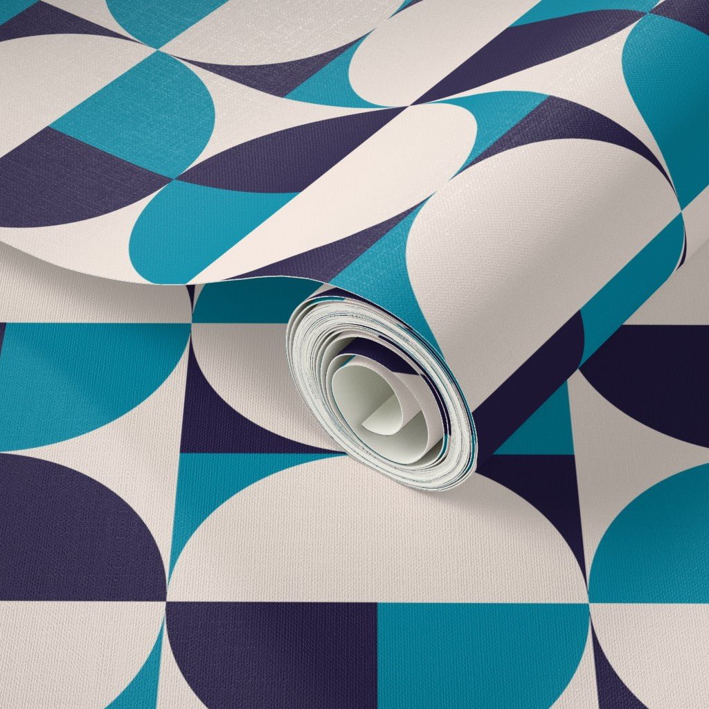 Shady in Blue Bauhaus Modern Wallpaper - Wallpaper | Victoria Bright Home - Colorful Modern Wallpaper For Your Home - - bauhaus,bedroom,blue,dots,living,mid century,modern,turquoise