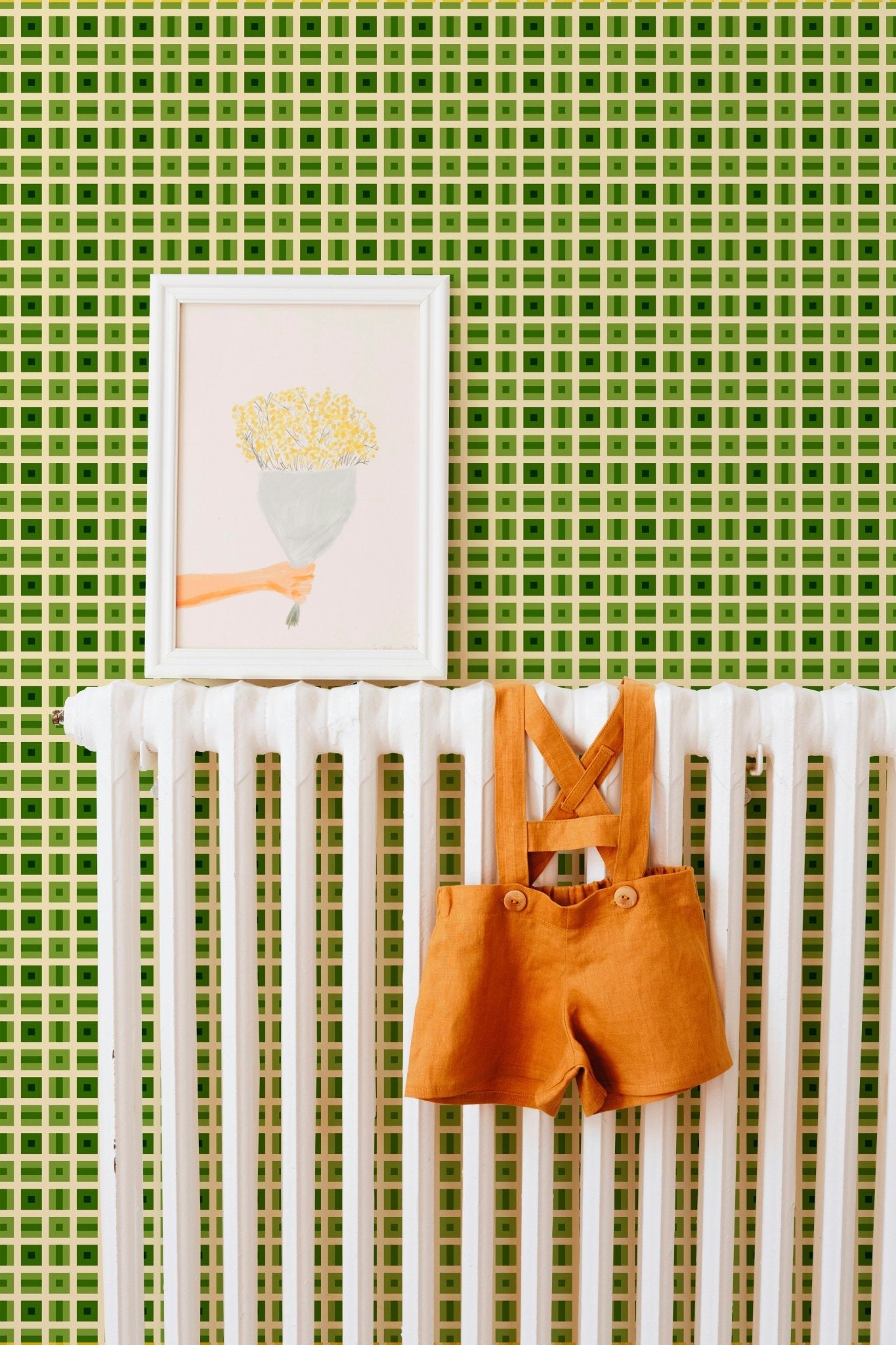 Helms Alee Retro Squares Wallpaper in Six Colors - Wallpaper | Victoria Bright Home - Colorful Modern Wallpaper For Your Home - - bedroom,blue,dining,green,kids,kitchen,modern,nursery,office,orange,pink,retro,sixties,turquoise,yellow