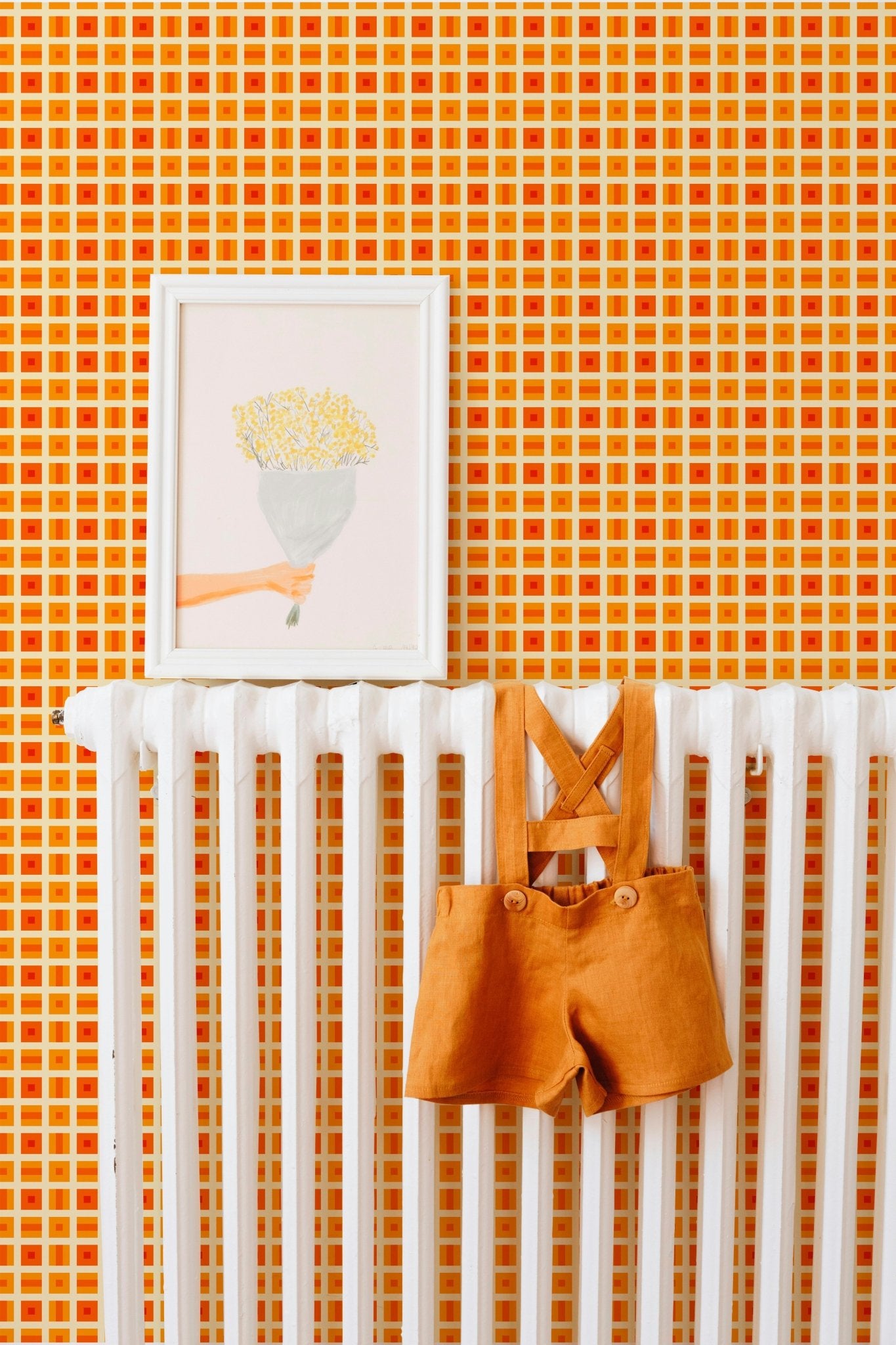 Helms Alee Retro Squares Wallpaper in Six Colors - Wallpaper | Victoria Bright Home - Colorful Modern Wallpaper For Your Home - - bedroom,blue,dining,green,kids,kitchen,modern,nursery,office,orange,pink,retro,sixties,turquoise,yellow